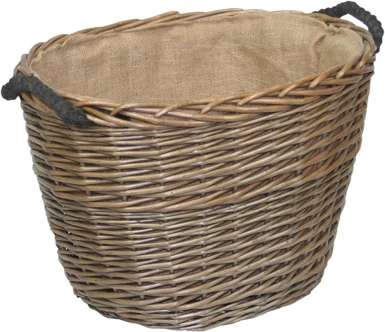 Red Hamper Red/Brown Hamper Oval Hessian Lined Wicker Log Basket - Medium