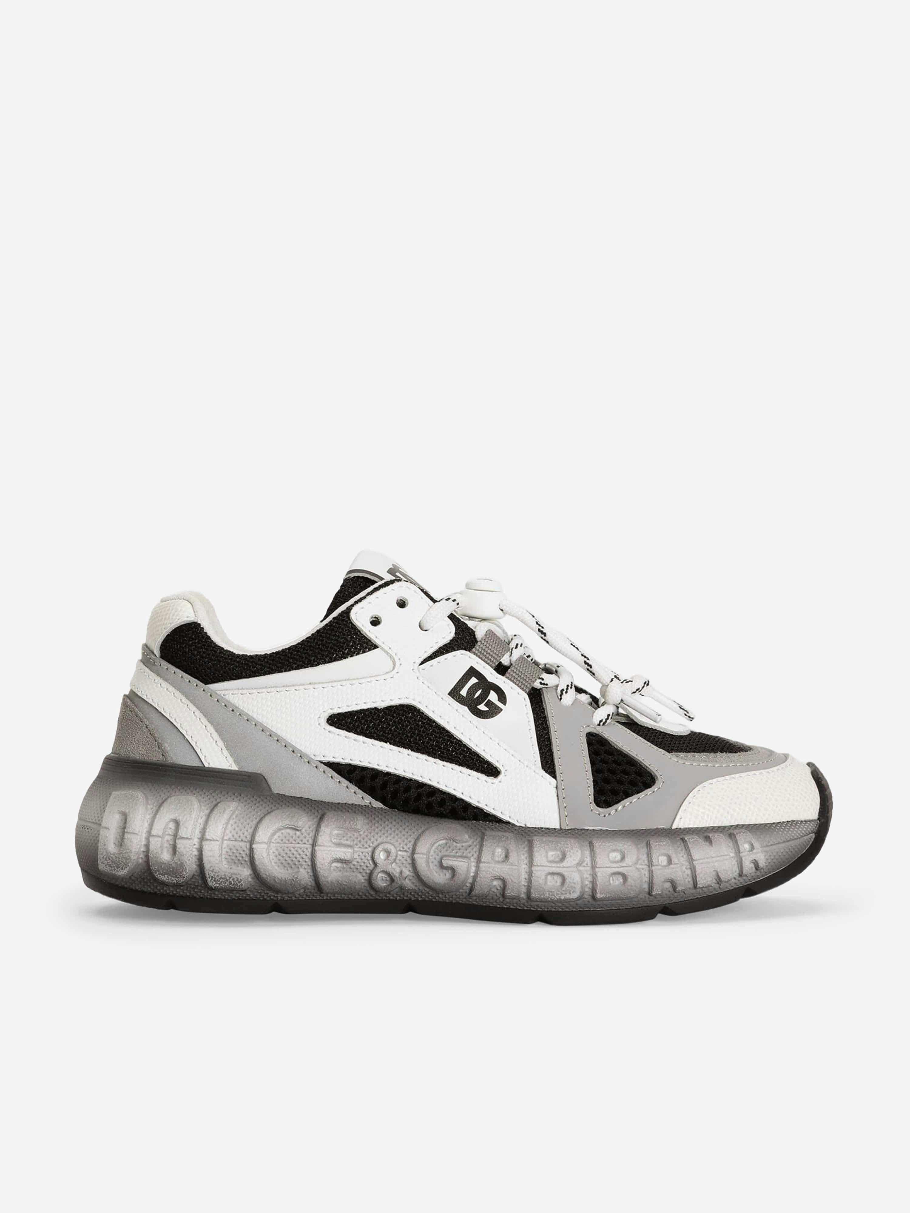 Dolce & Gabbana Kids Boys White Dolce & Gabbana Mesh And Leather Lace Up Trainers In - Eu 31 Uk 12.5