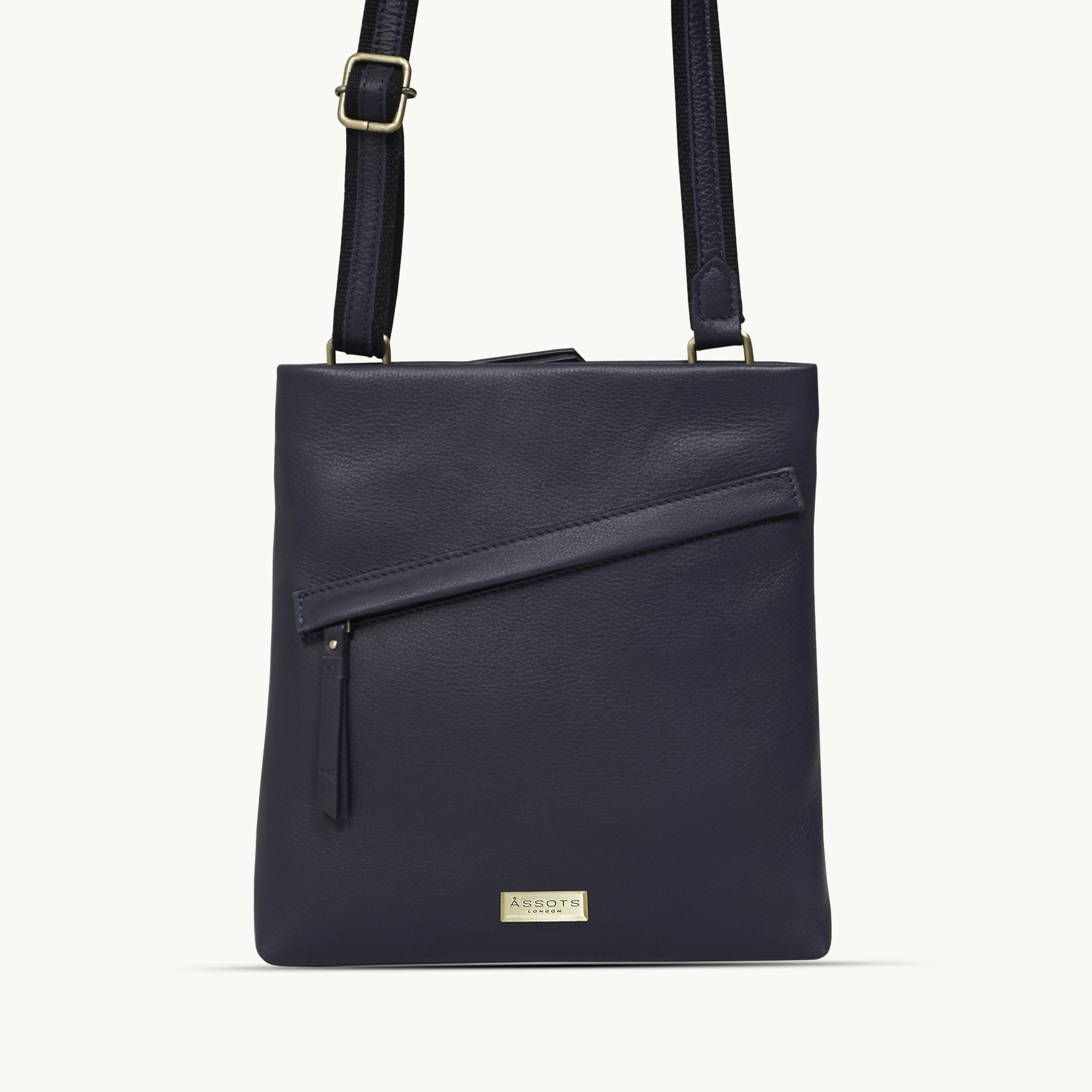 Assots London Grain 'Florence' Navy Pebble Leather Crossbody Sling Bag