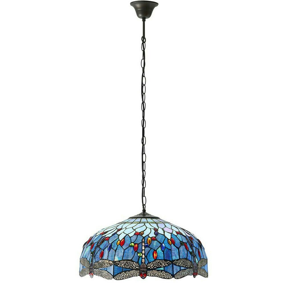 Rackhams Light/Blue Tiffany Glass Hanging Ceiling Pendant Dragonfly Lamp Shade I00110 Size 3