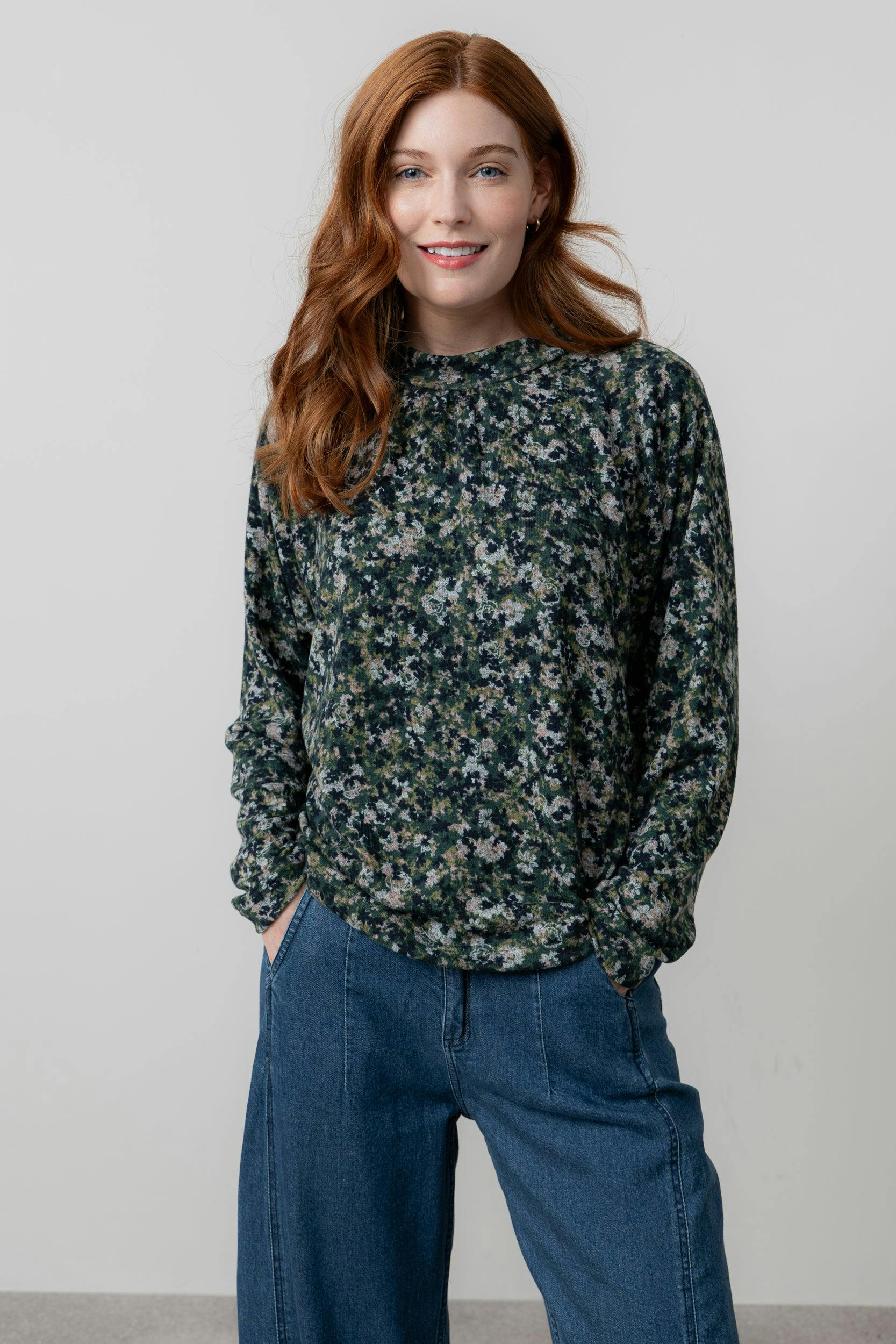 Lily & Me Green Bayberry Batwing Floral Print Top - 08