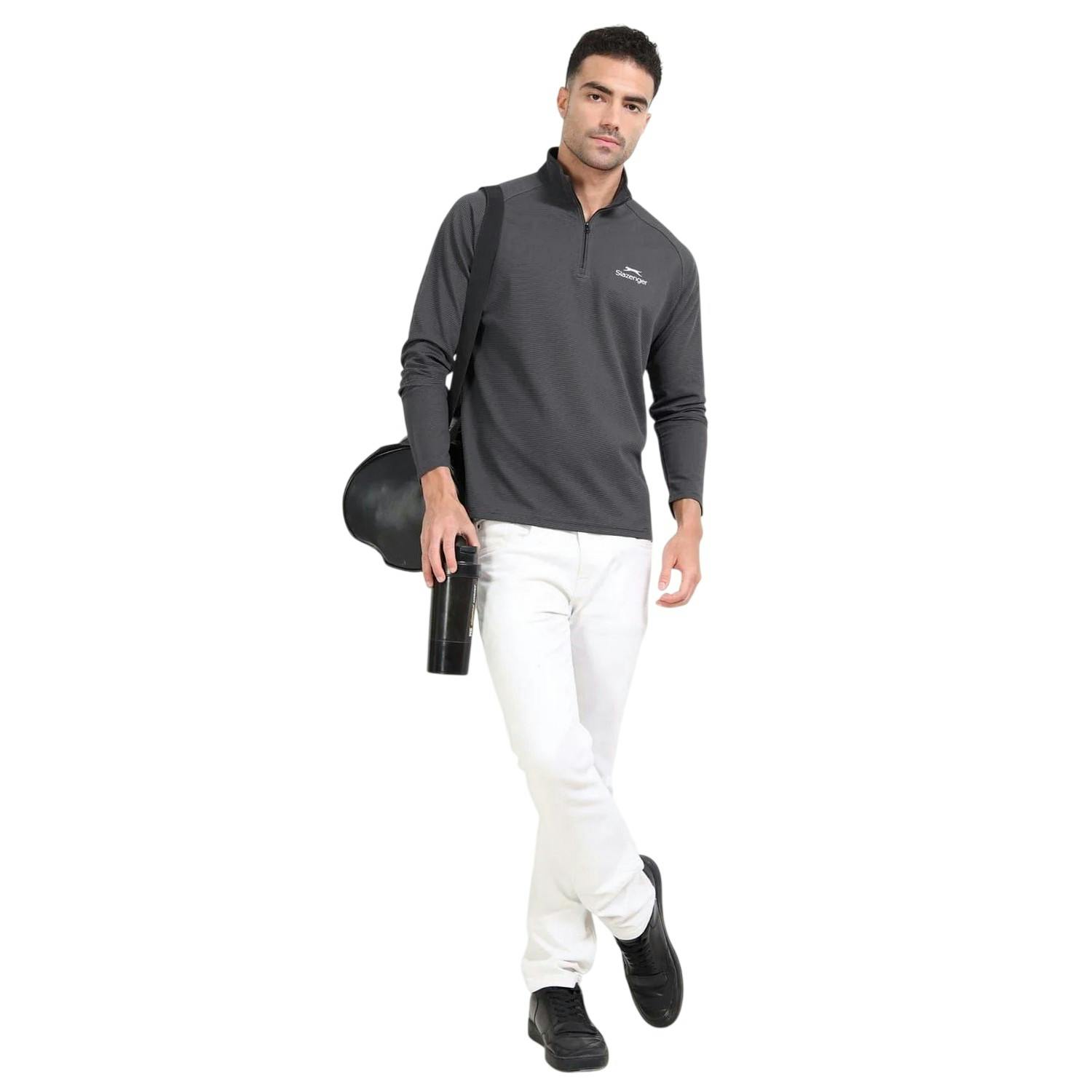 Slazenger Men's Grey Quarter Zip Sweatshirt - L - 100% Polyester
