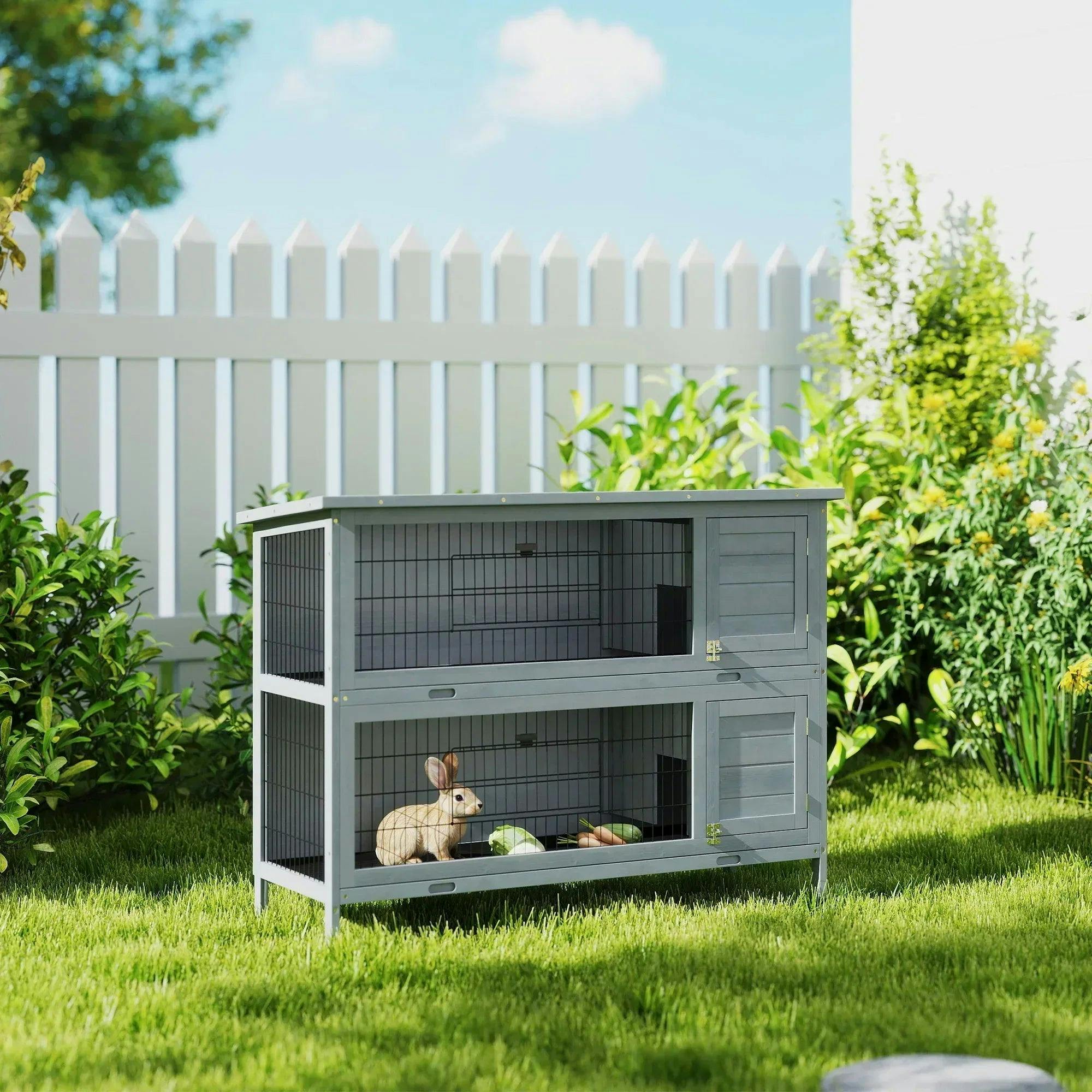 B&Q - Rabbit HutchGuinea Pig Hutch With No-Leak Trays & DividerGrey - Image 5
