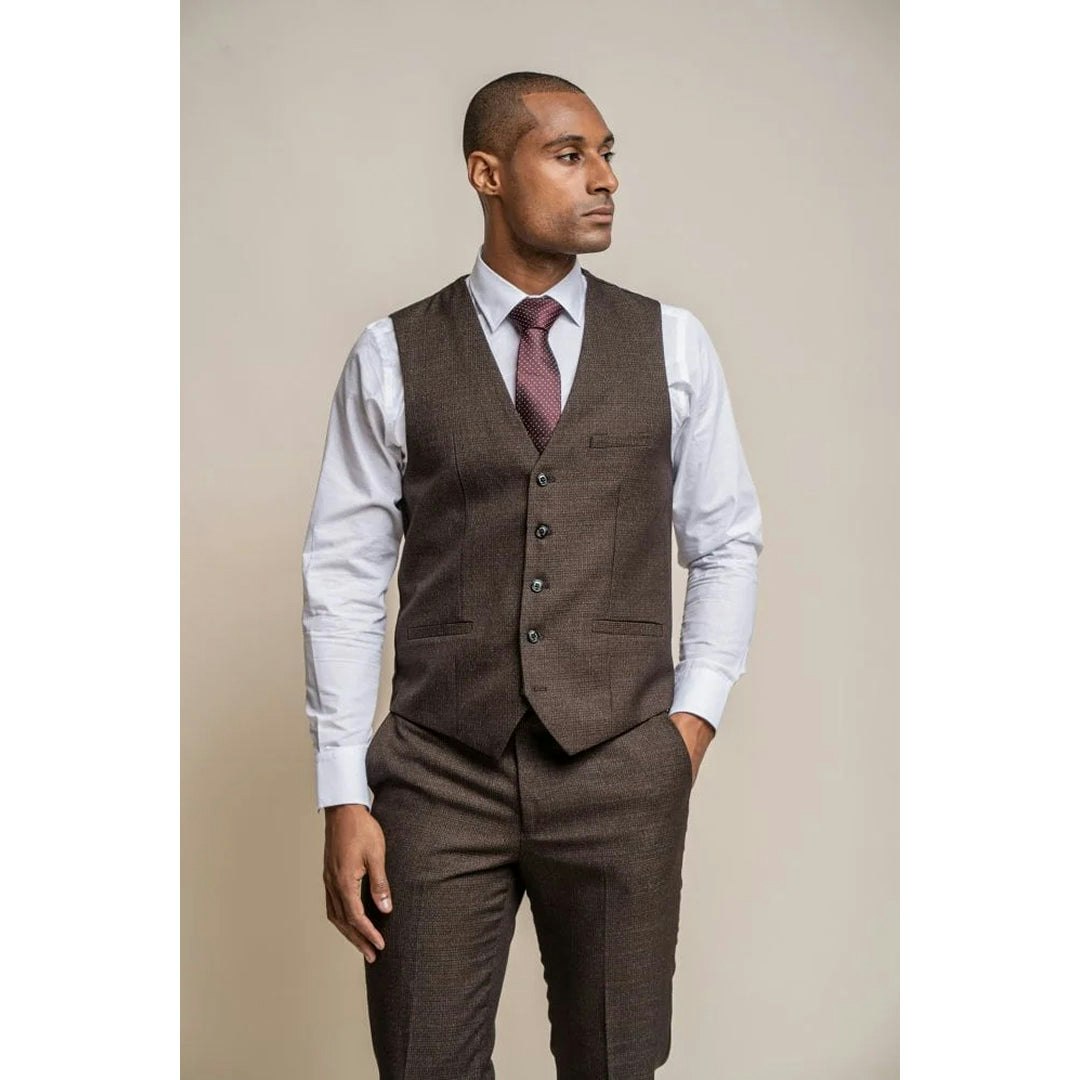 House Of Cavani Men's Brown Caridi - Tweed Waistcoat - 44