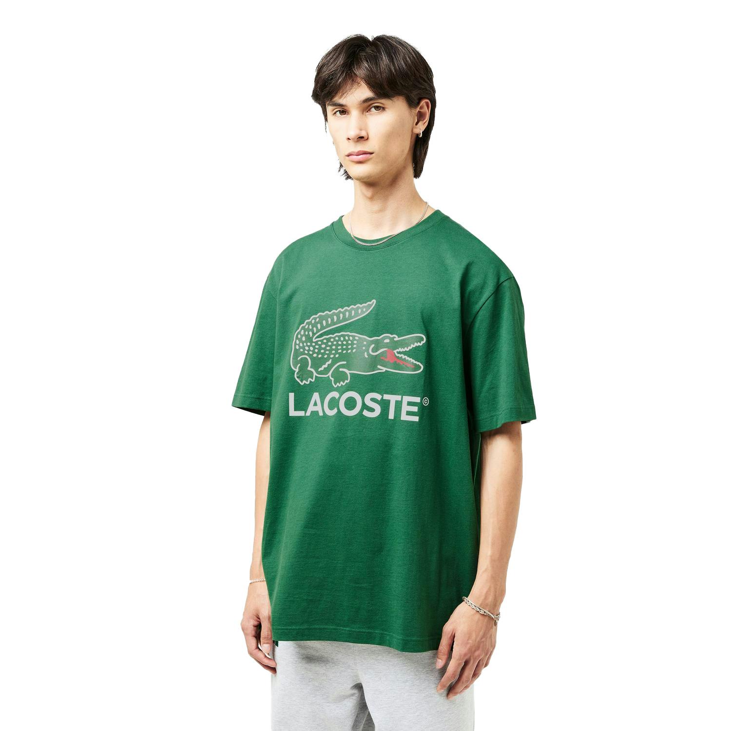 Lacoste Men's Green Crocodile Print Regular T-Shirt - Xs - 100% Cotton
