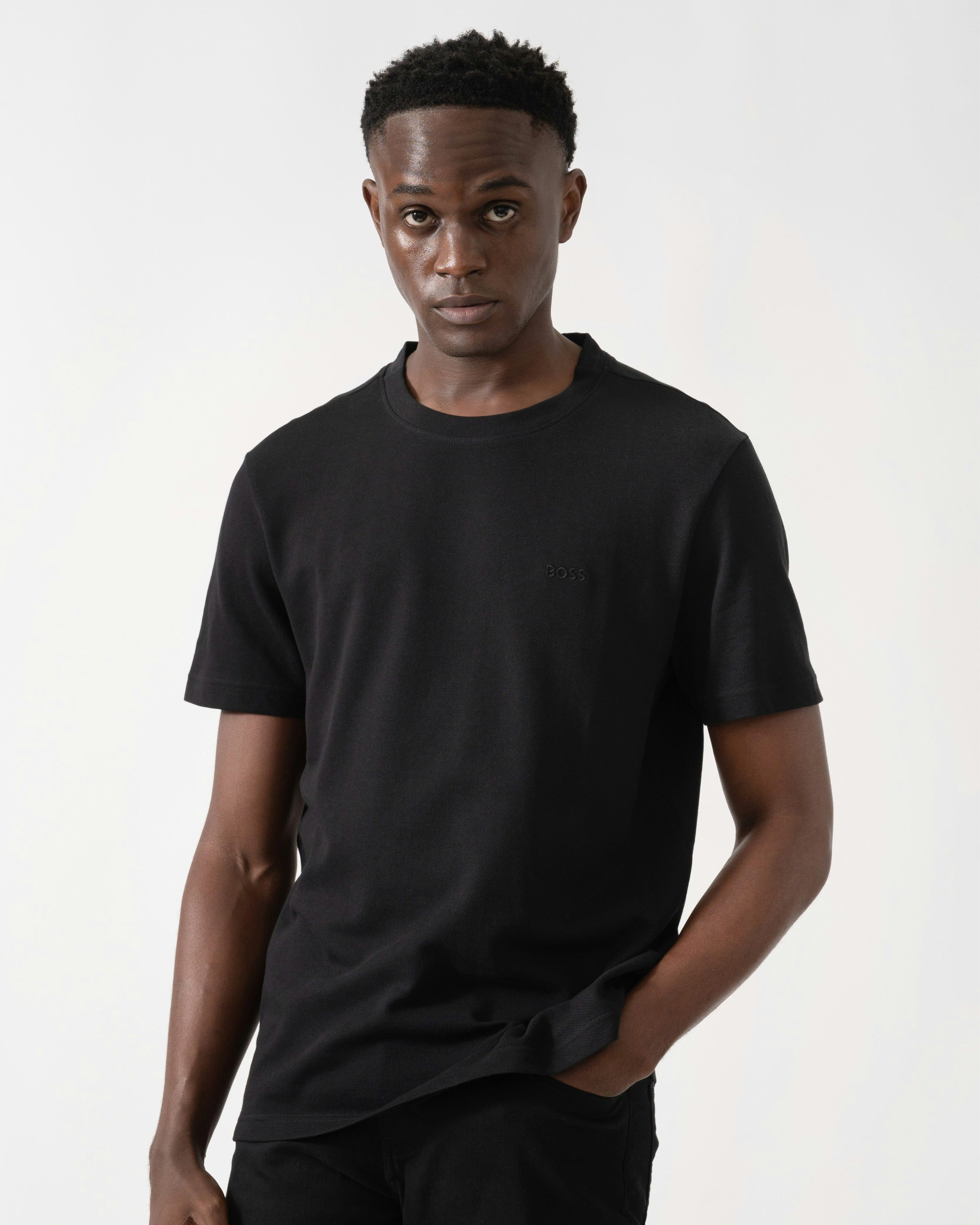 Boss Green Men's Green/Black Boss Taddy Cotton Piqué T-Shirt With Oxford-Jacquard Back Collar - 008 - 008 - L
