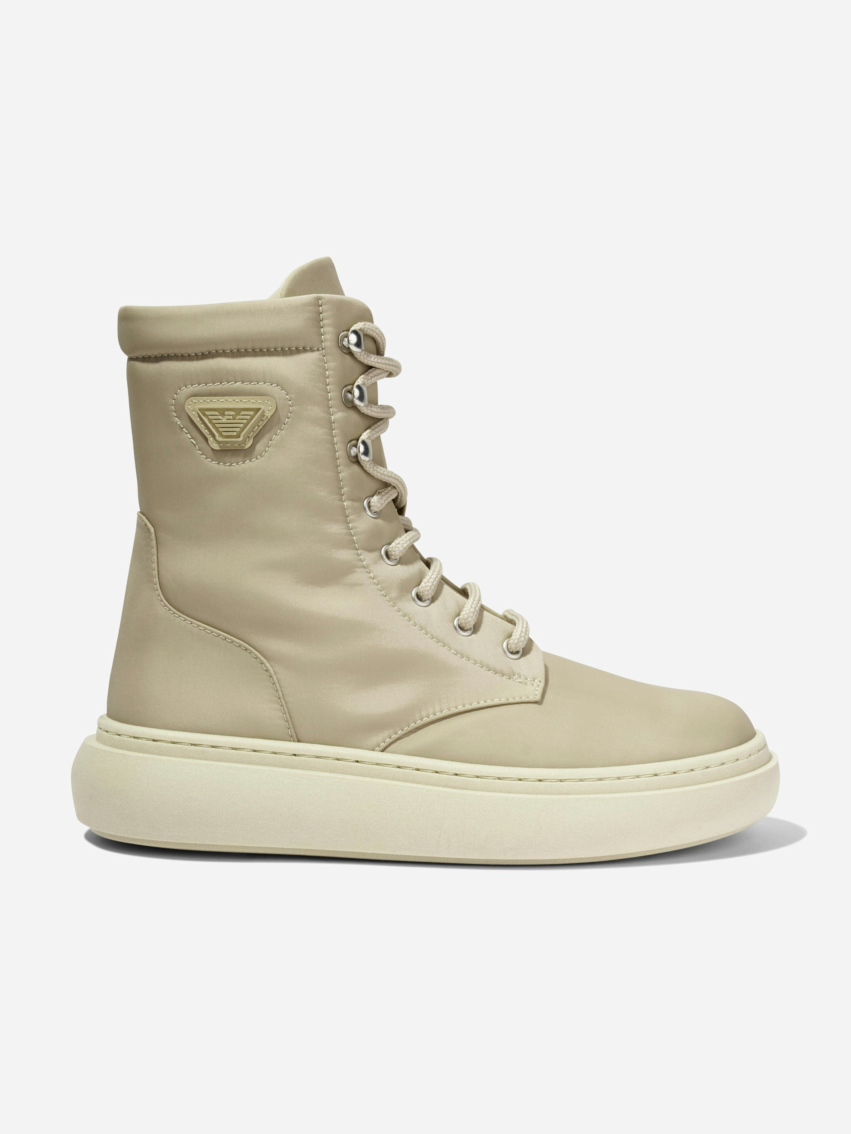 Emporio Armani Boys Beige Lace Up Boots In - Eu 37 Uk 4