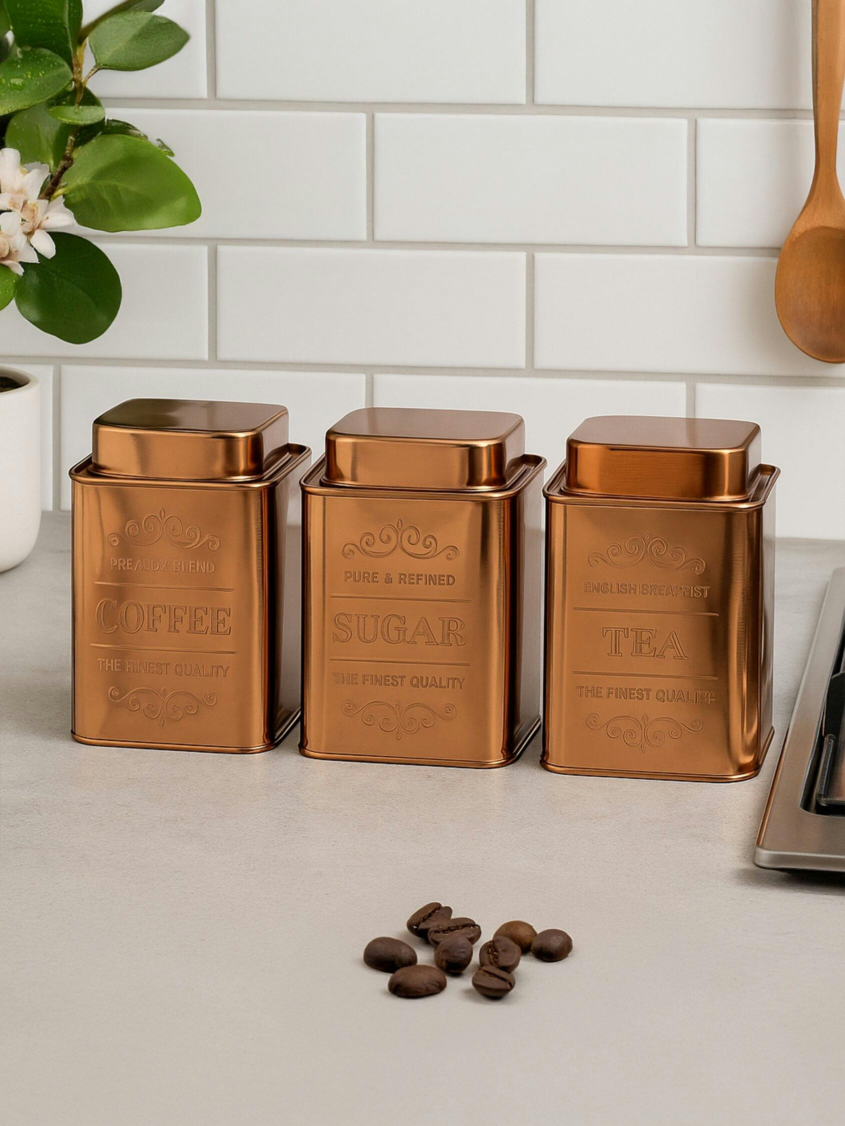Premier Housewares Chai Set Of 3 Copper Finish Storage Canisters - Image 3
