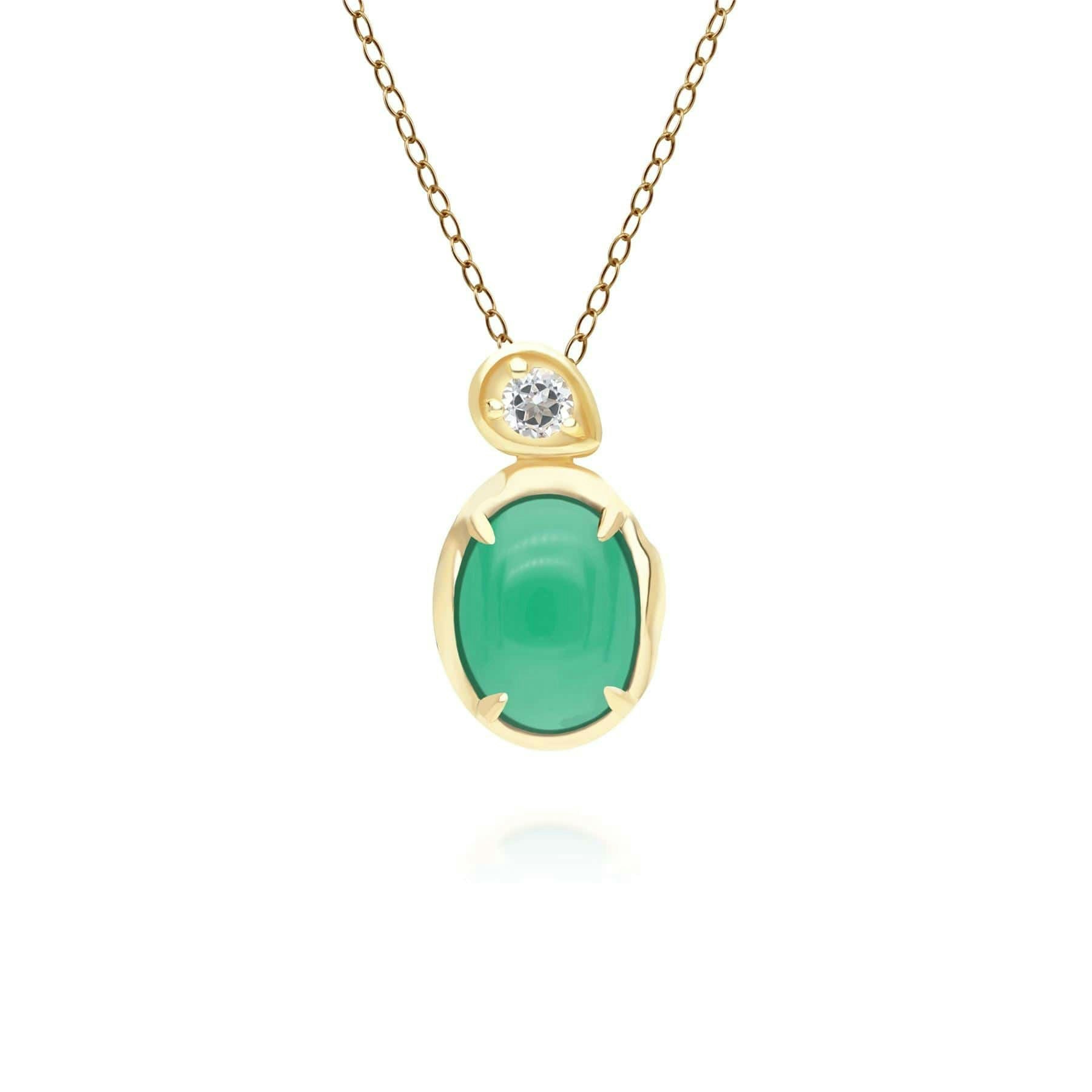 Gemondo Green/Gold/Silver Irregular Oval Dyed Chalcedony & Topaz Pendant In 18Ct Plated Sterling