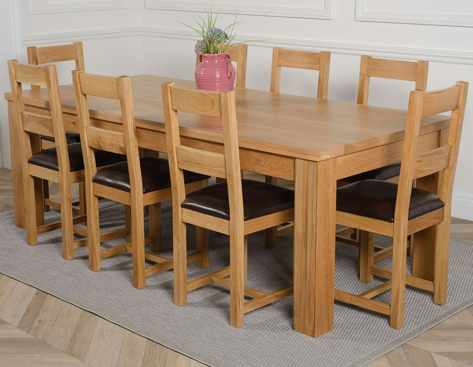 That's Furniture Dakota Extra Large Oak Dining Table With Lincoln Oak Chairs - Natural Oak - 8 Chairs