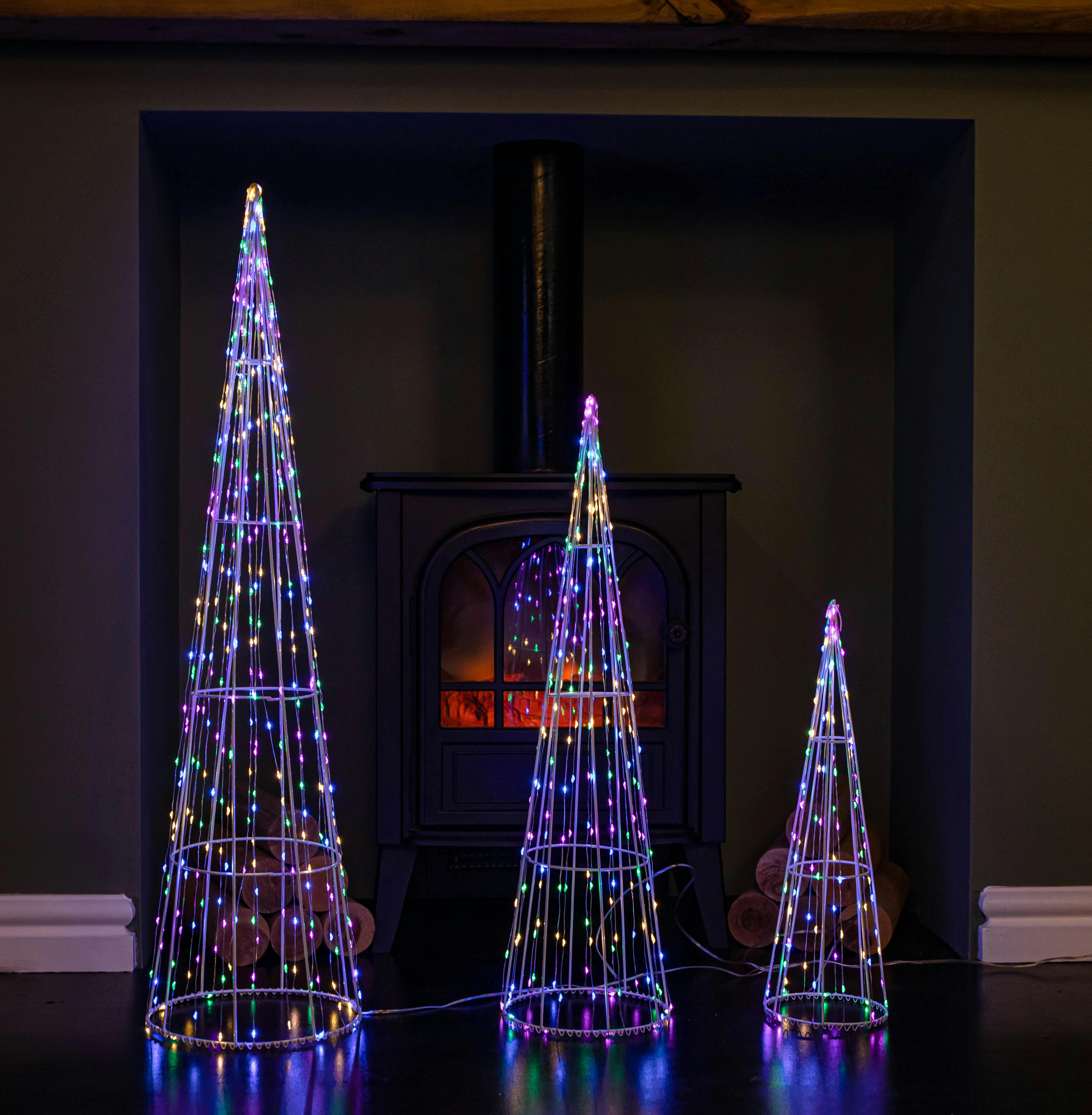 Samuel Alexander White Metal Multi Coloured Led Dewdrop Christmas Cone Tree 3 Pack - Image 4