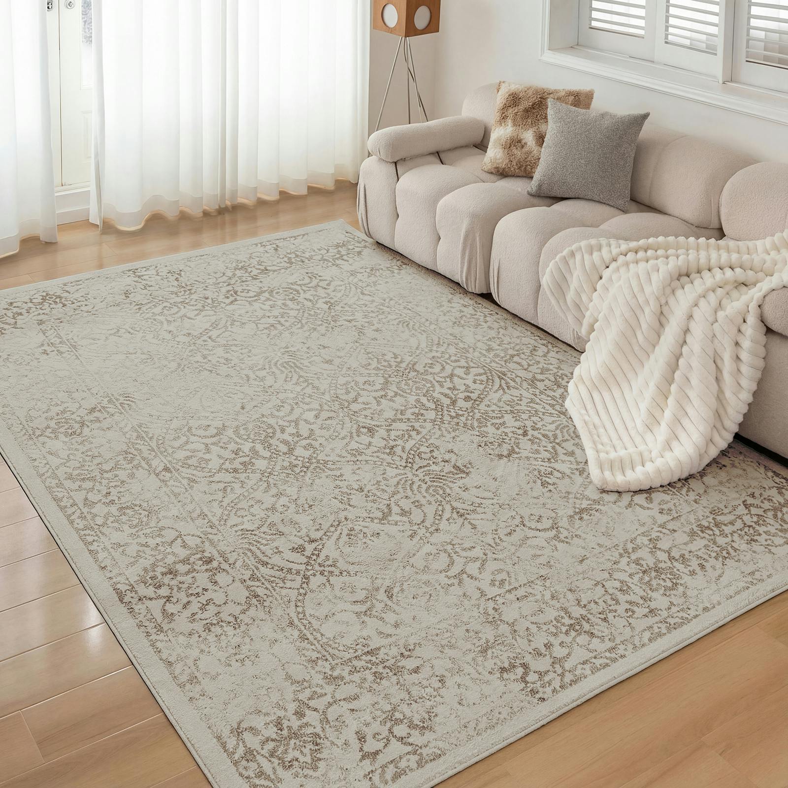 Livabliss Ivory/Grey Floransa-Vintage Tan Traditional Boho Rug - 160 X 215 Cm