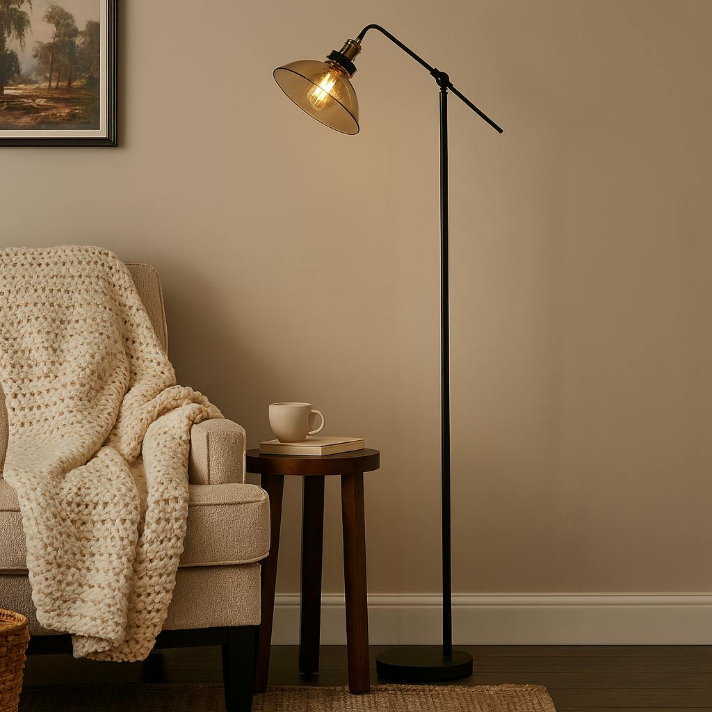 Rackhams Amber Melina Antique Brass & Glass Task Floor Lamp
