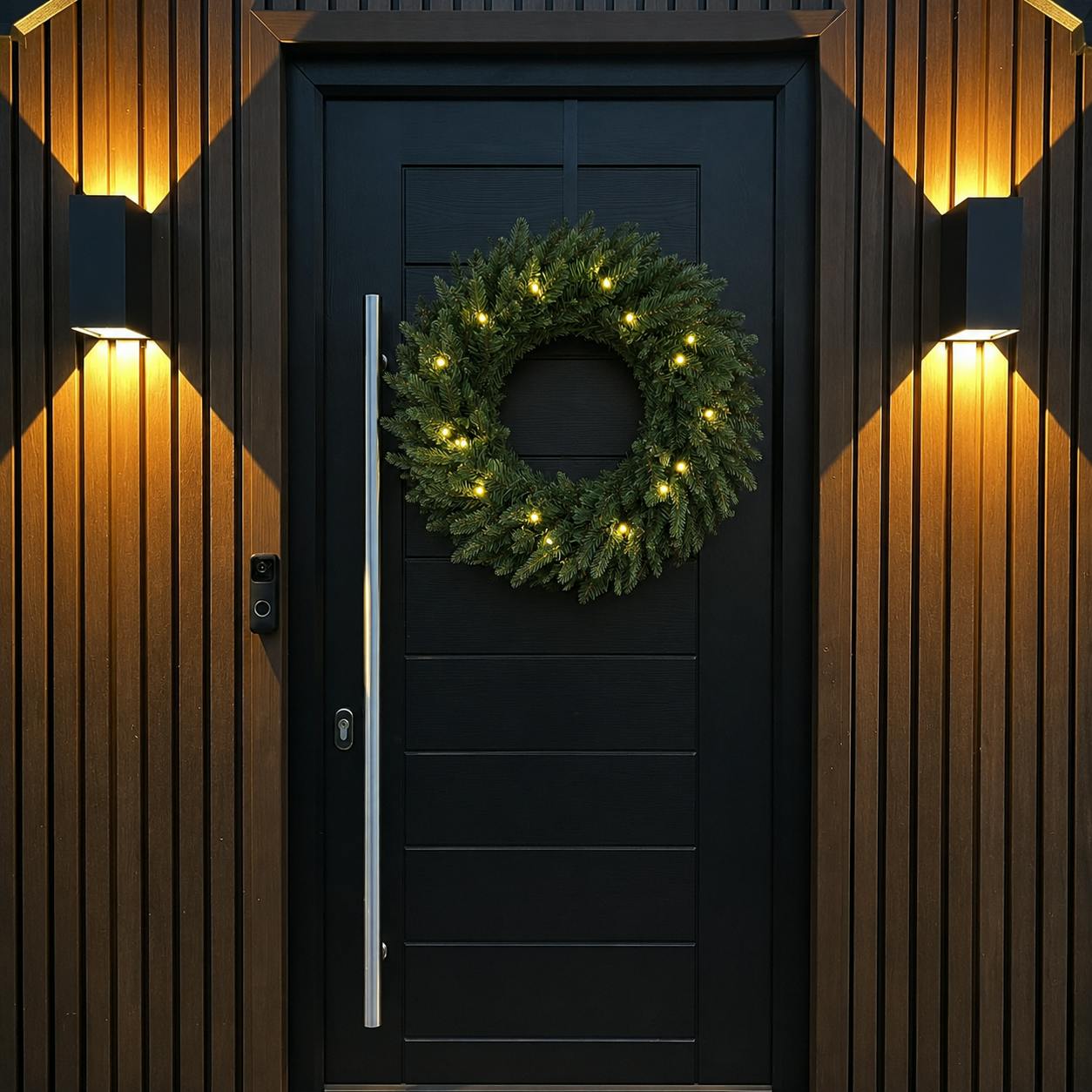 Indoor Living Green 60Cm Premium Mixed Branch Prelit Wreath - With Timer - Image 3