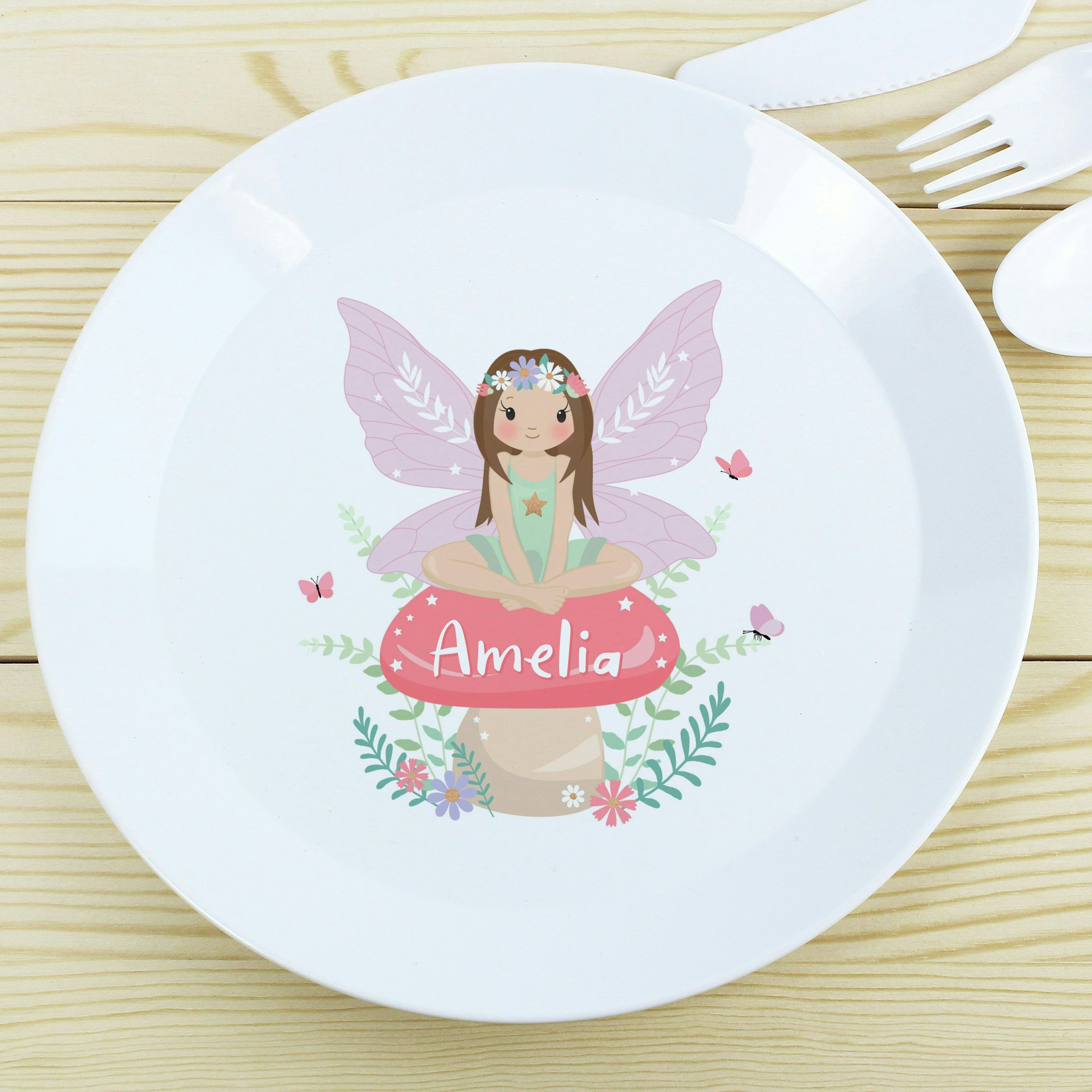 Rackhams Personalised Toadstool Fairy Plastic Plate
