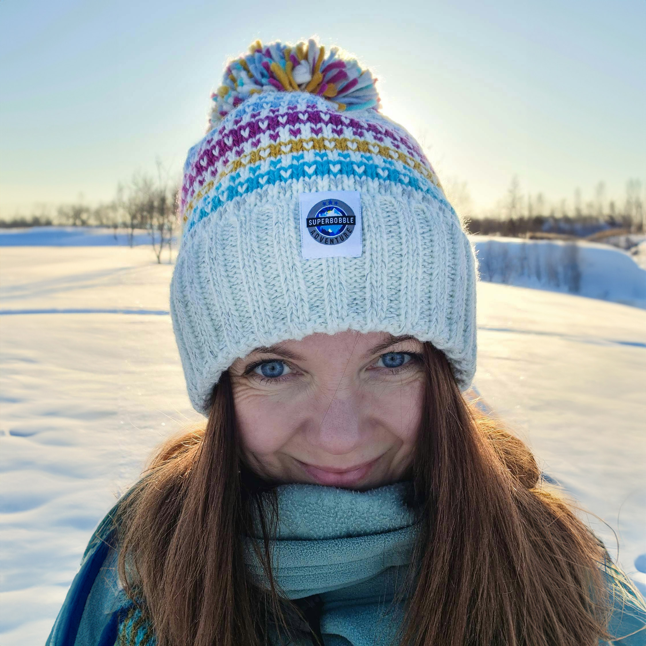 Superbobble Unisex Cream/Light Nordic Knit Beanie Bobble Hat - Candy Stripe