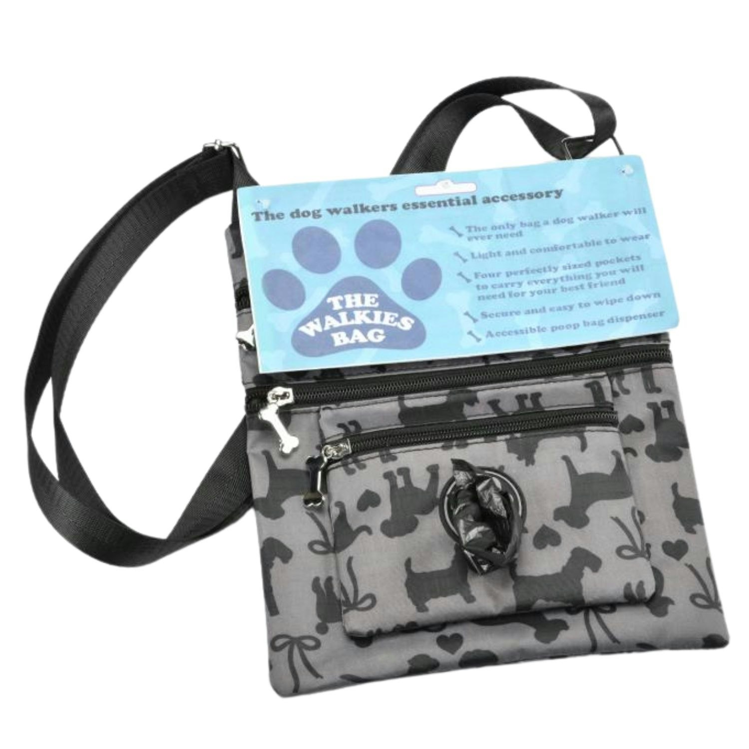 Love Emvy Grey Dog Walking Treat Crossbody Bag With Poop Bag Dispenser