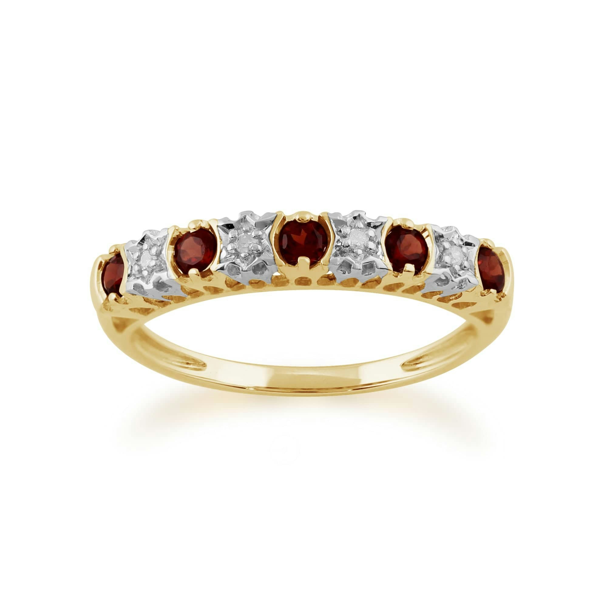 Gemondo Women's Yellow/Gold Classic Round Garnet & Diamond Half Eternity Ring In 9Ct - L