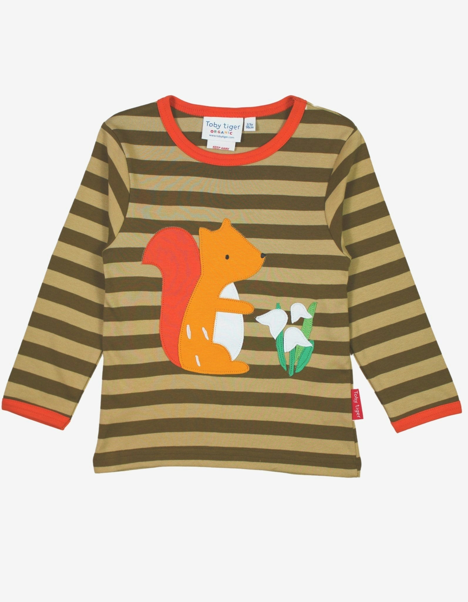 Toby Tiger Brown/Orange Organic Squirrel Applique Long-Sleeved T-Shirt - 6-12M / 80Cm