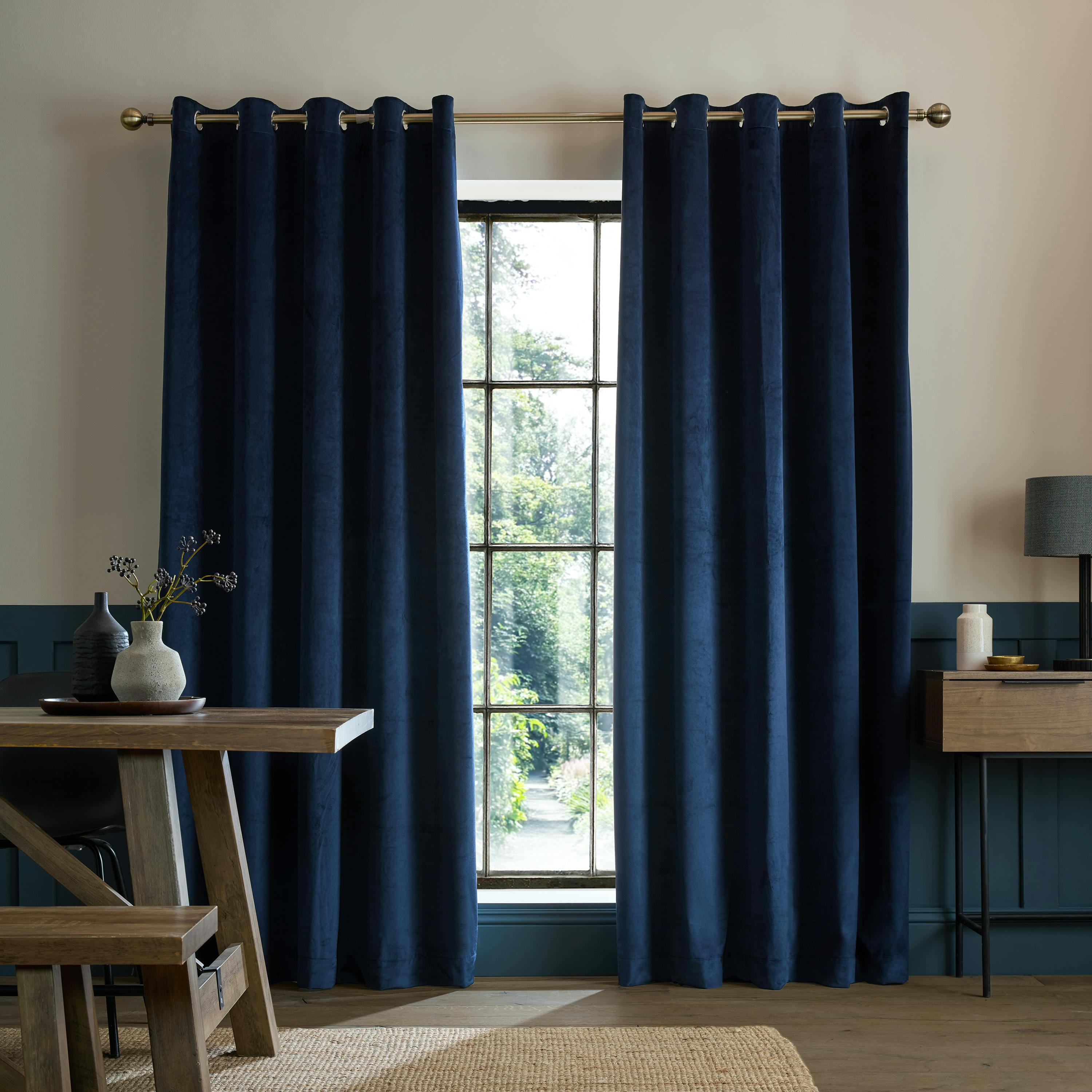 Catherine Lansfield Blue Super Thermal Blackout Matt Velour Eyelet Curtains Navy - 46 X 54 Inch - Navy