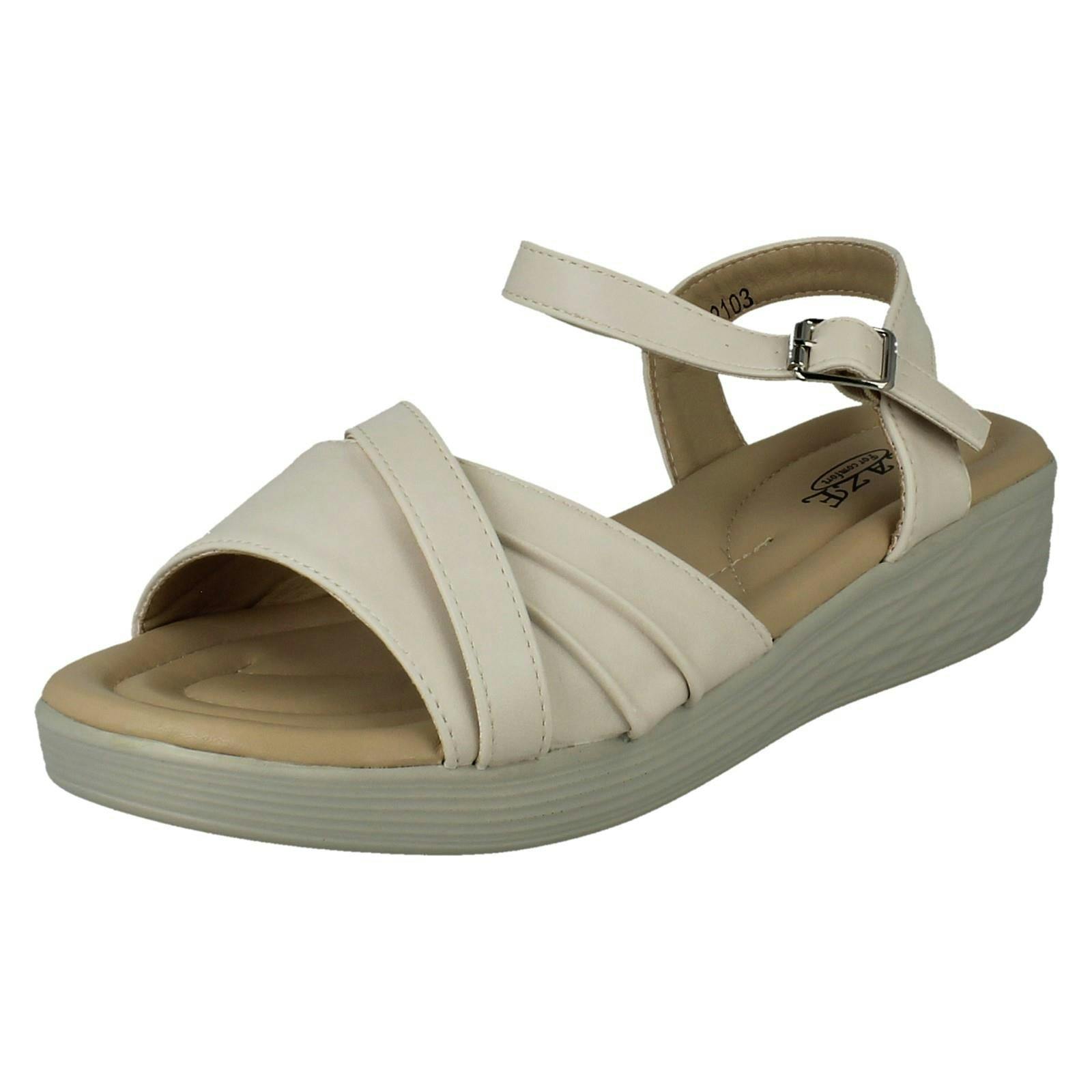 Eaze Women's Beige Buckle Fastening Summer Sandals F12103 - Uk 6