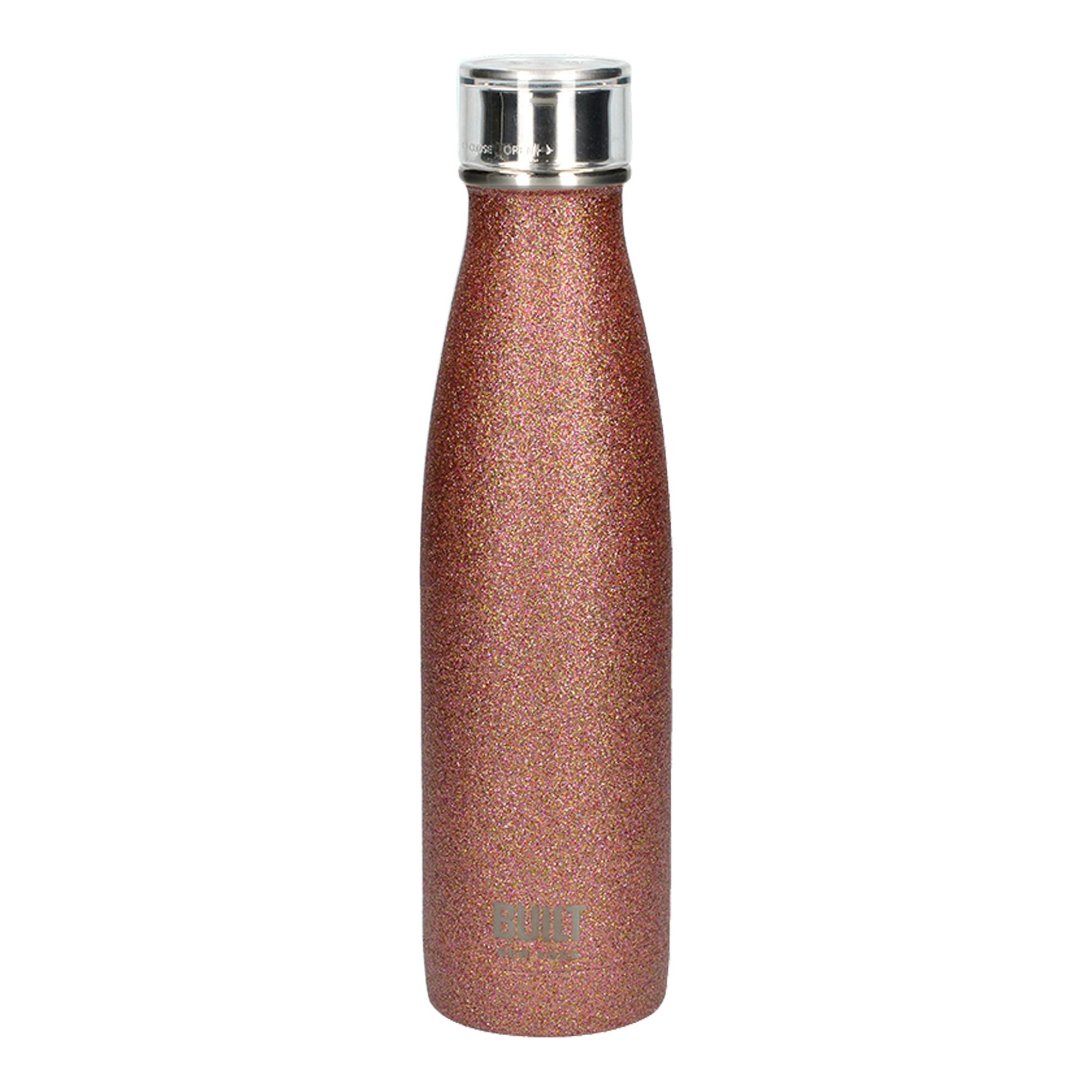 Rackhams Gold Built 500Ml Double Walled Stainless Steel Water Bottle Rose Glitter - Stainless Steel - Water Bottle