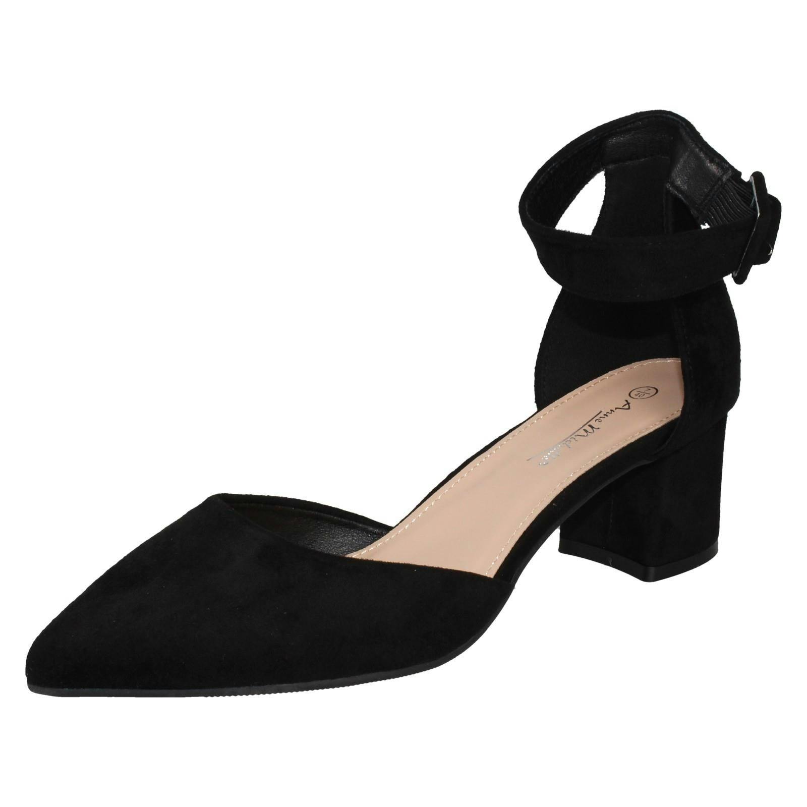 Anne Michelle Women's Black Block Heel Closed Pointed Toe Court Shoes F90125 - Microfibre - Uk 5