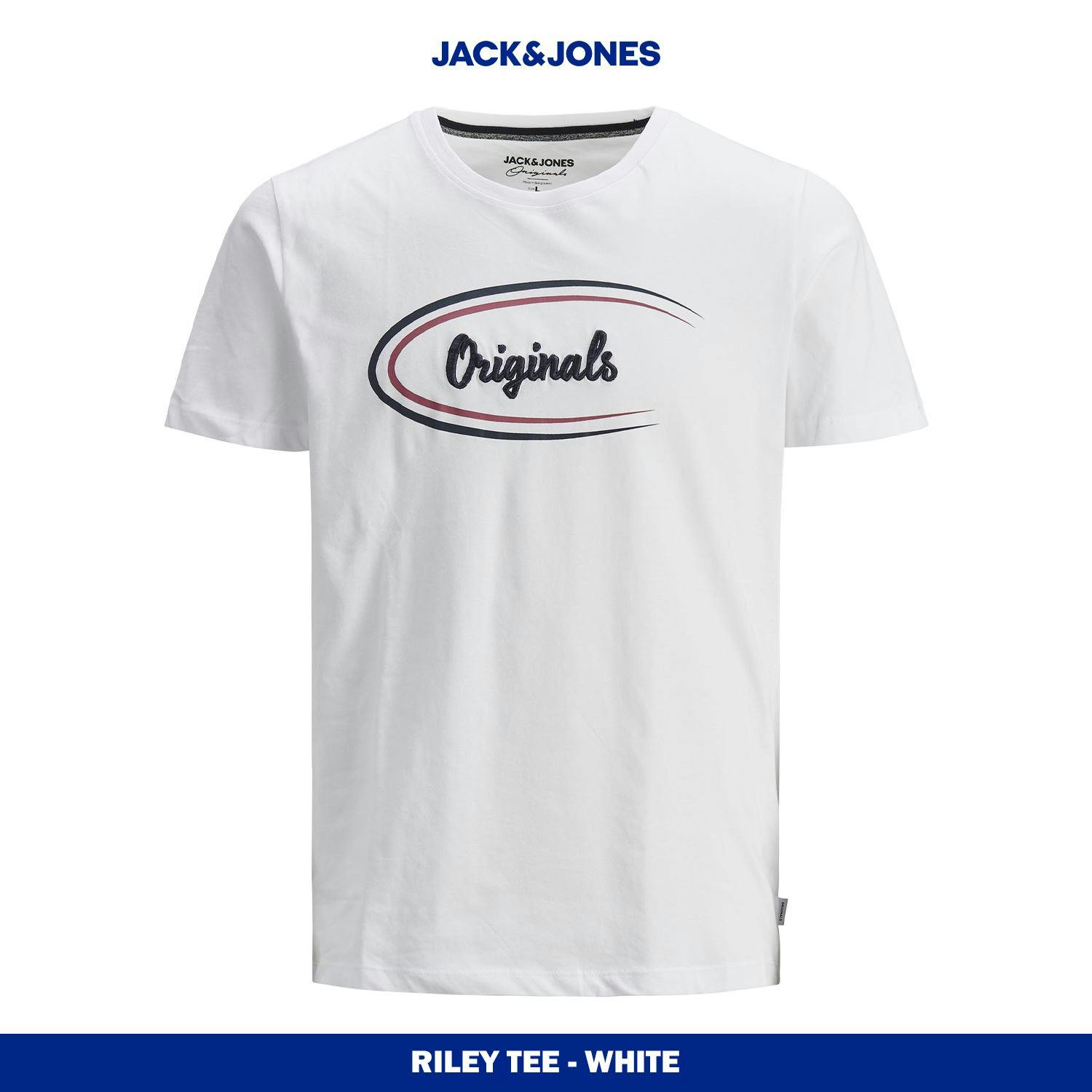 Jack & Jones Men's White Casual Cotton T-Shirt Crew Neck Short Sleeve Regular Fit - S - S