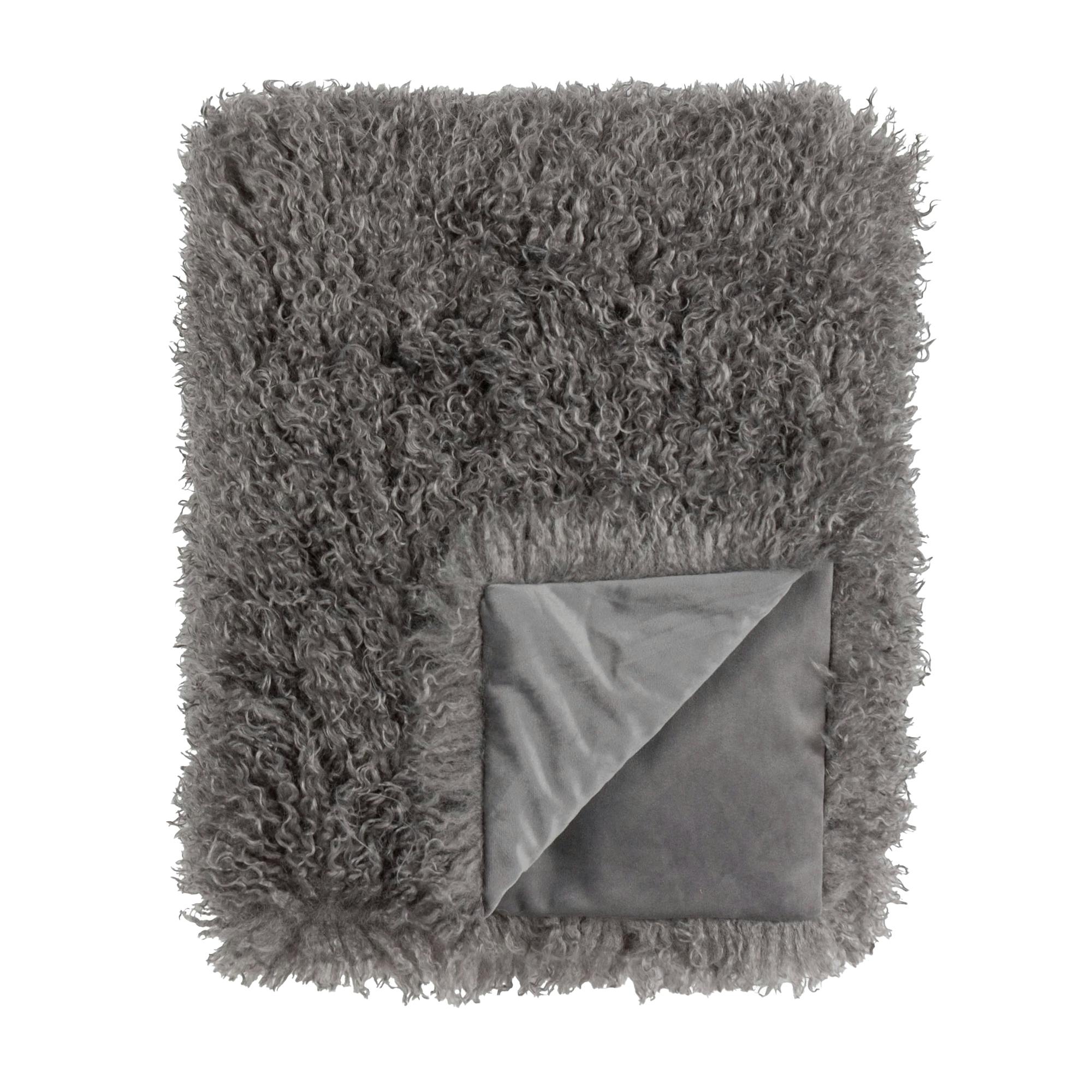 Rackhams Grey Rowan Faux Fur Throw - 130Cm X 175Cm - 100% Polyester