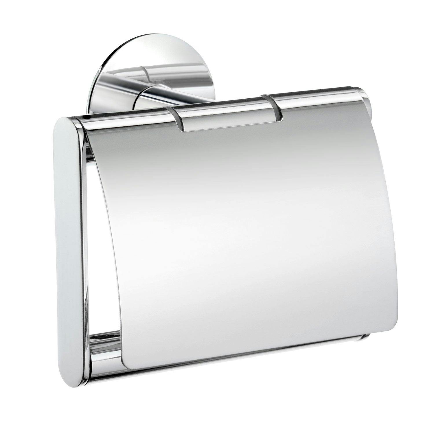 Rackhams Polished Chrome Self Adhesive Wall Mounted Toilet Roll Holder With Lid