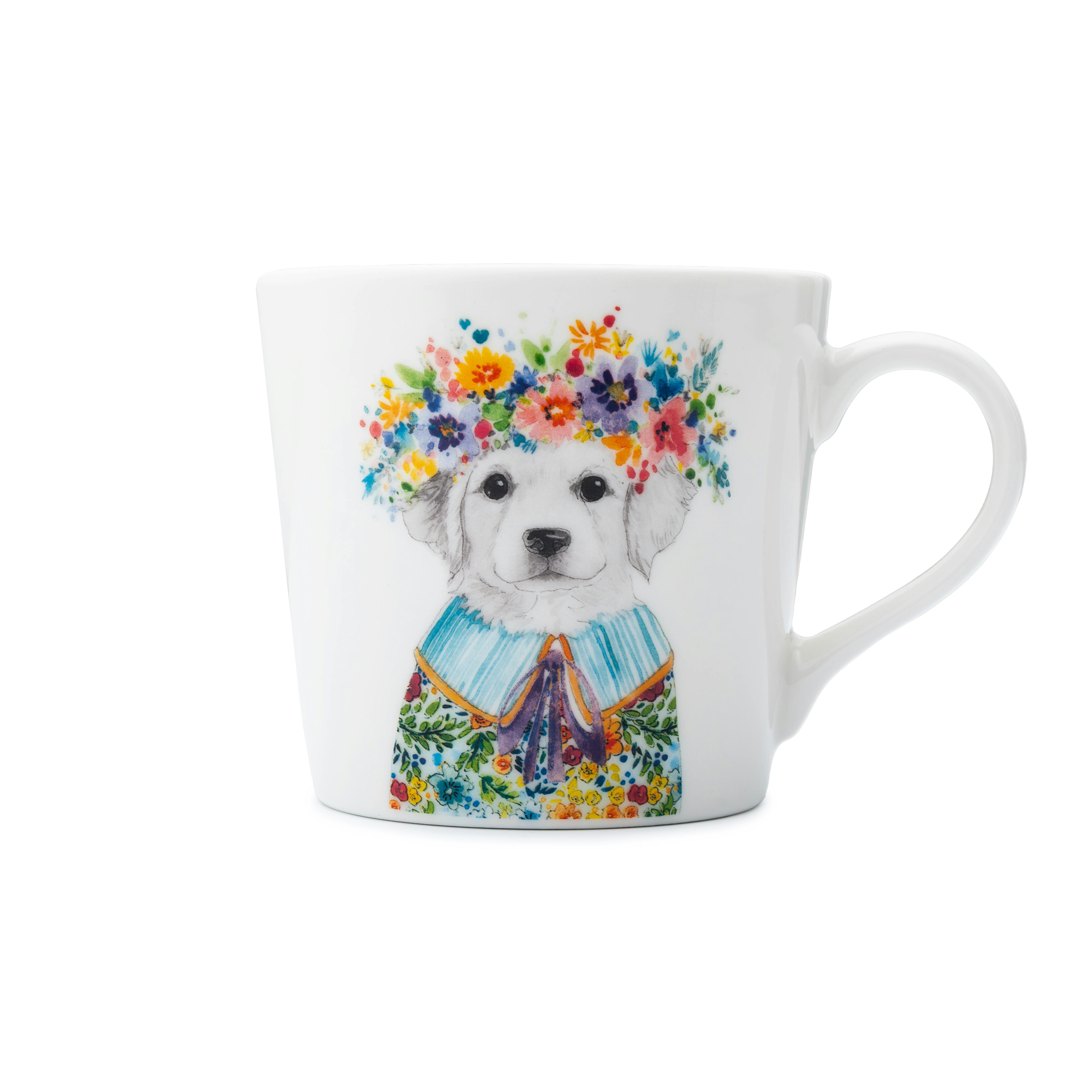 Mikasa White Tipperleyhill Fine China Puppy Print Mug, Gift Boxed, 380Ml - Fine China - Mug