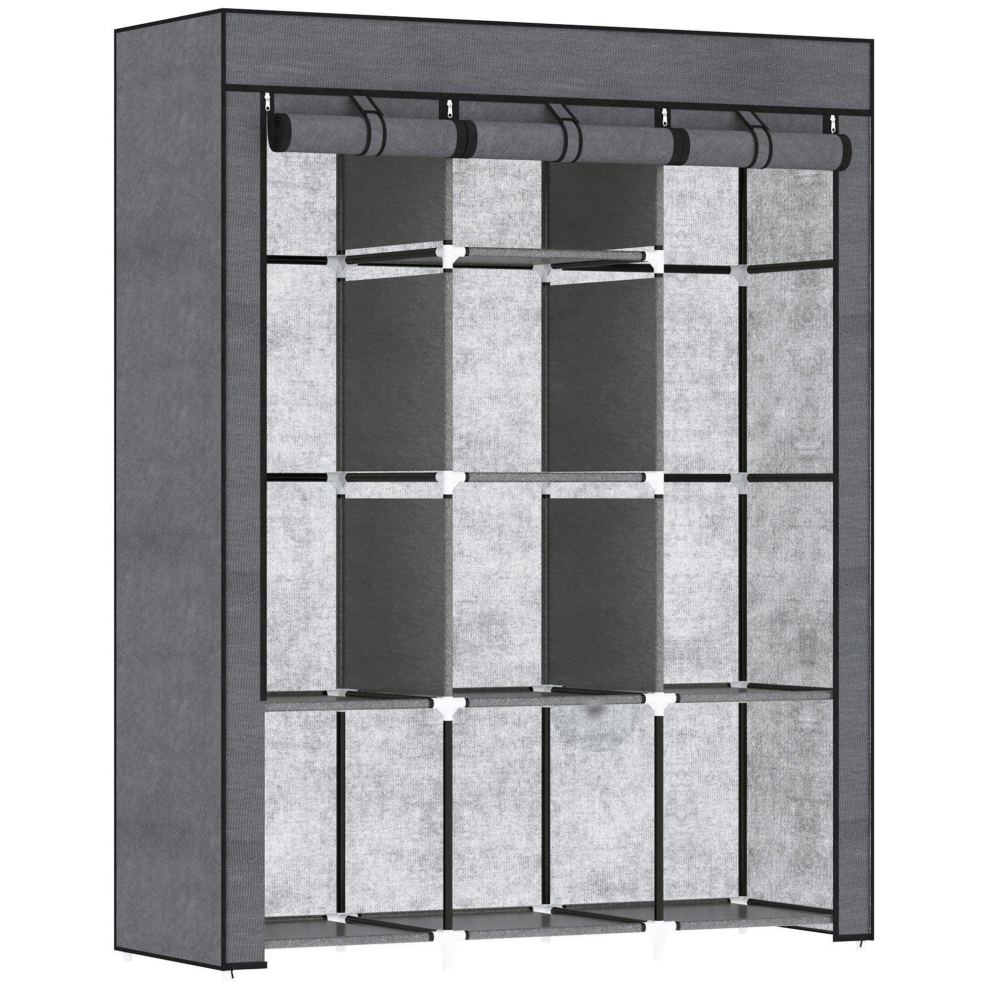 HOMCOM Fabric Wardrobe with 8 Shelves, 125 x 43 x 162.5 cm, Dark Grey | Portable Wardrobe, Clothes Storage Unit, 2 Hanging Rods - Image 5