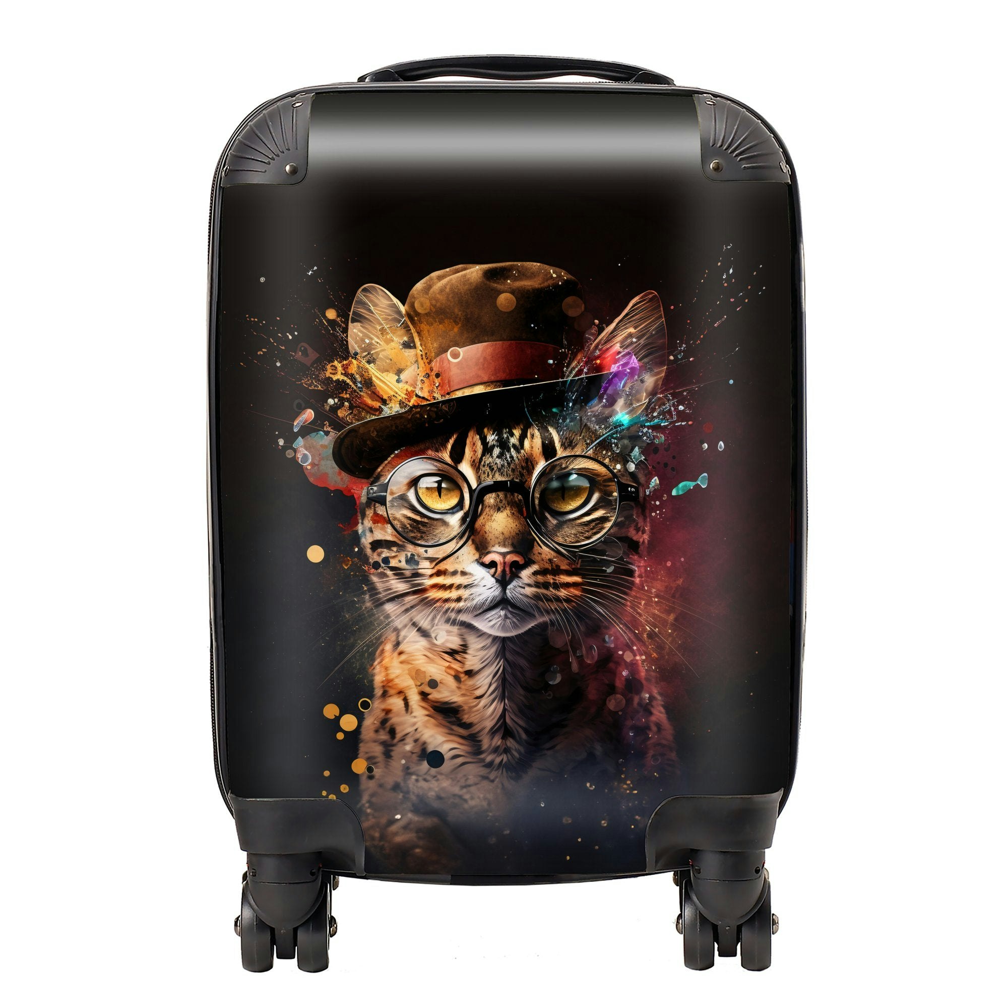 Warren Reed Black/Golden Bengal Cat And Hat Splashart Suitcase - Mini Cabin