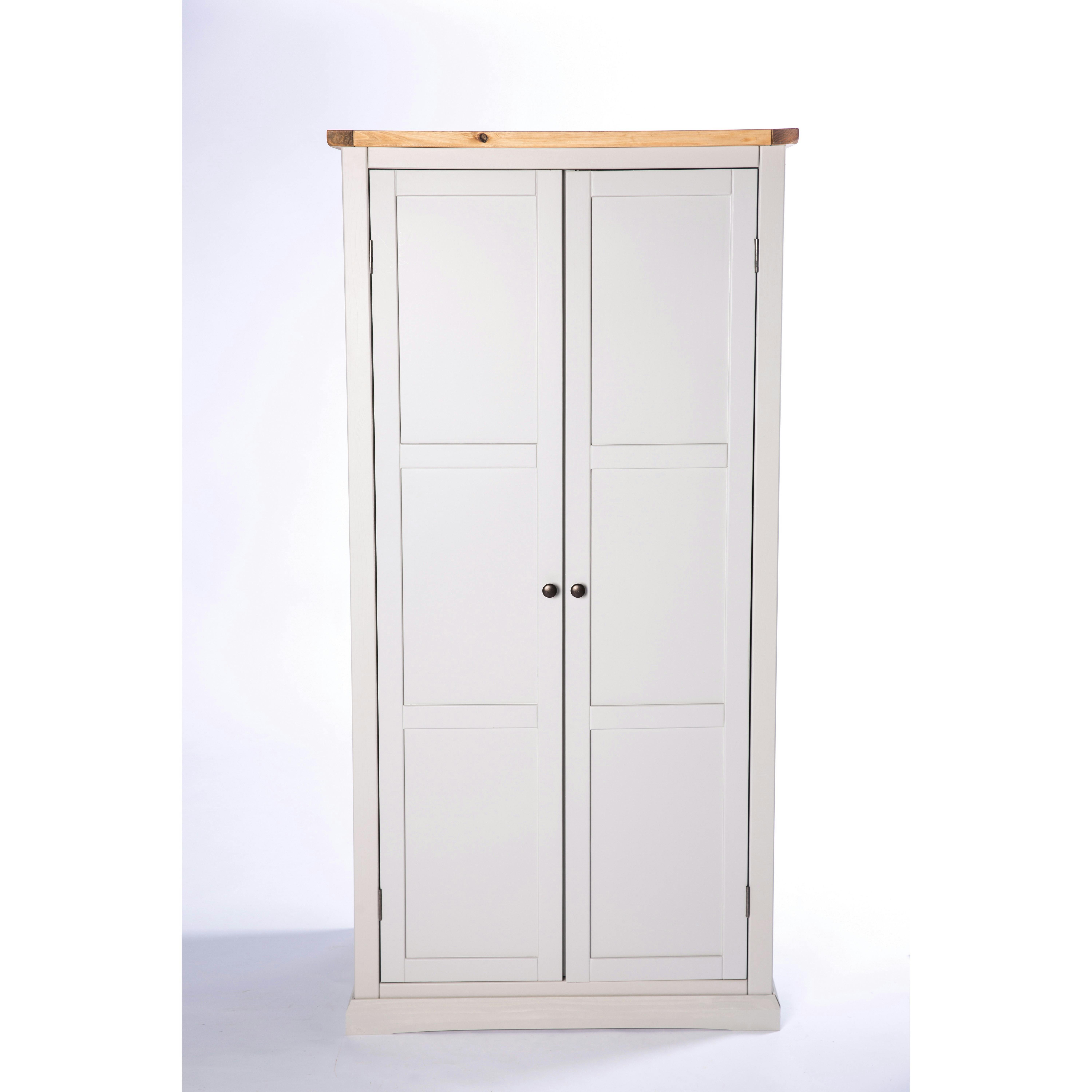 Rackhams Light/Grey Loreo 2 Door Wardrobe Brass Knob