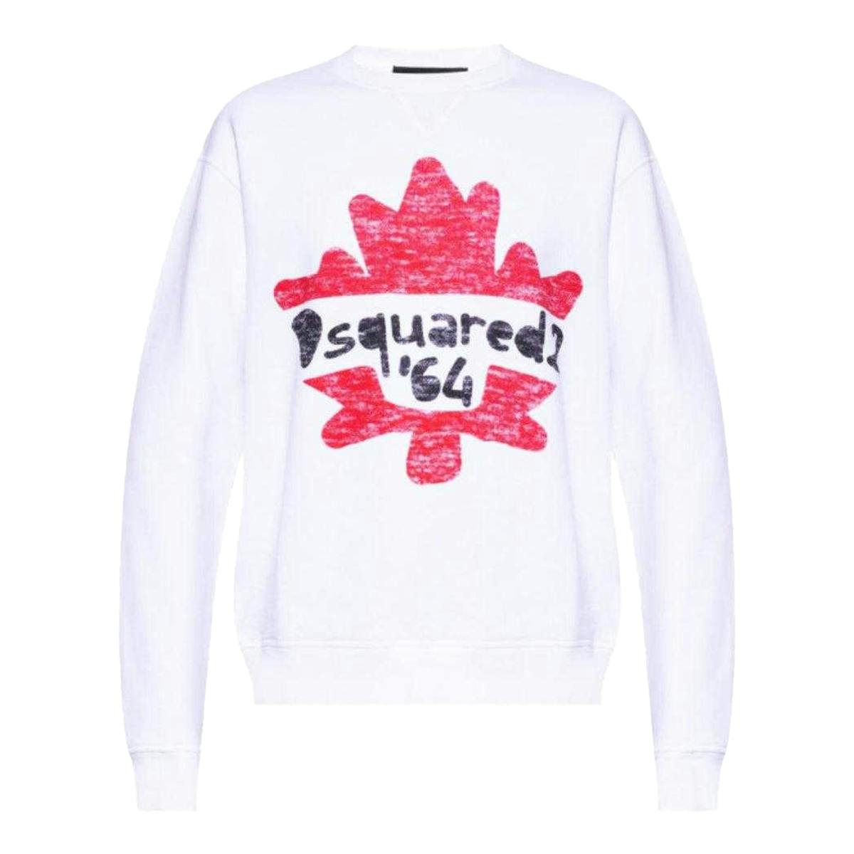 Dsquared2 Unisex White Adult 64 Maple Leaf Sweatshirt - S - 100% Cotton