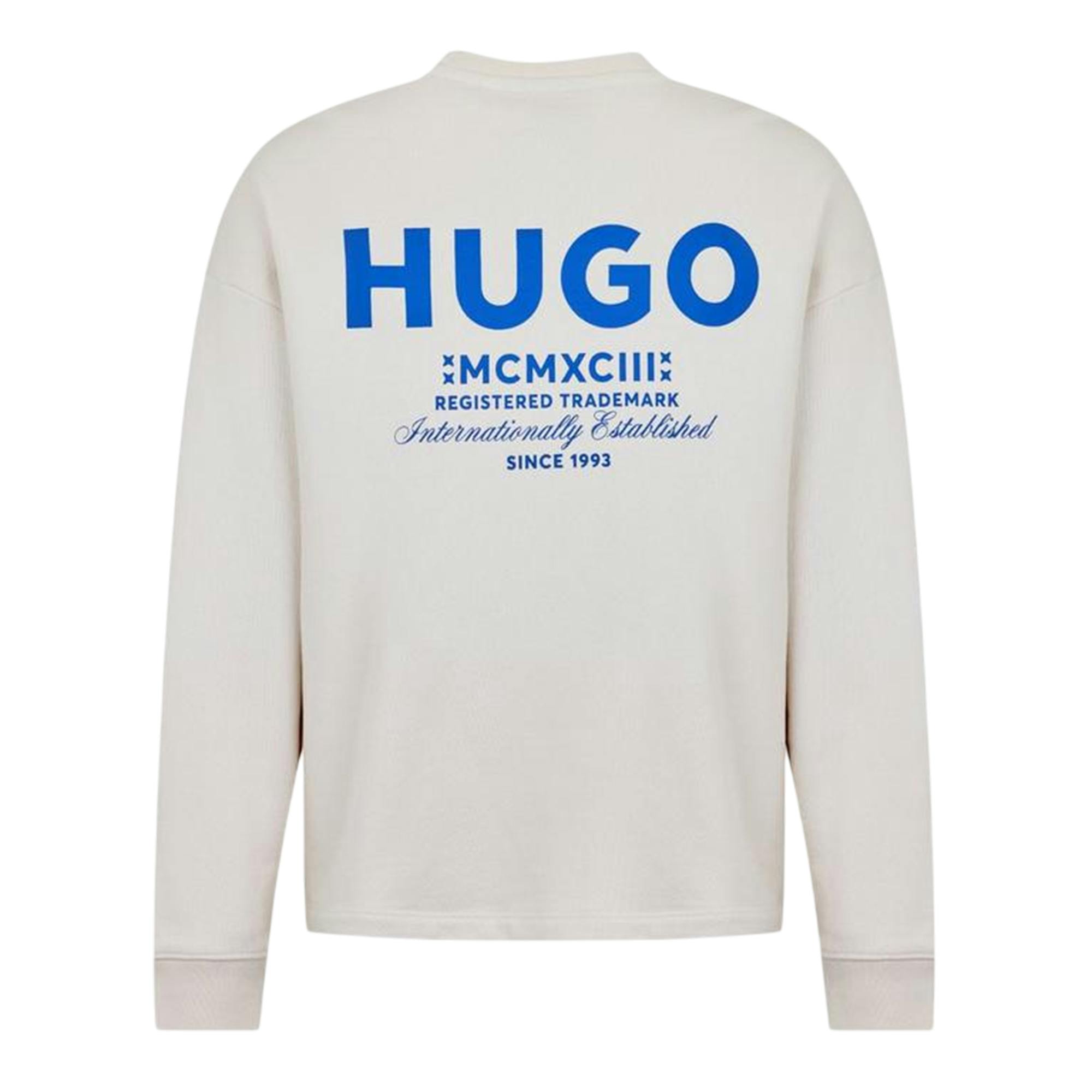 Hugo Men's White/Blue Logo Sweatshirt - Xl - 100% Cotton