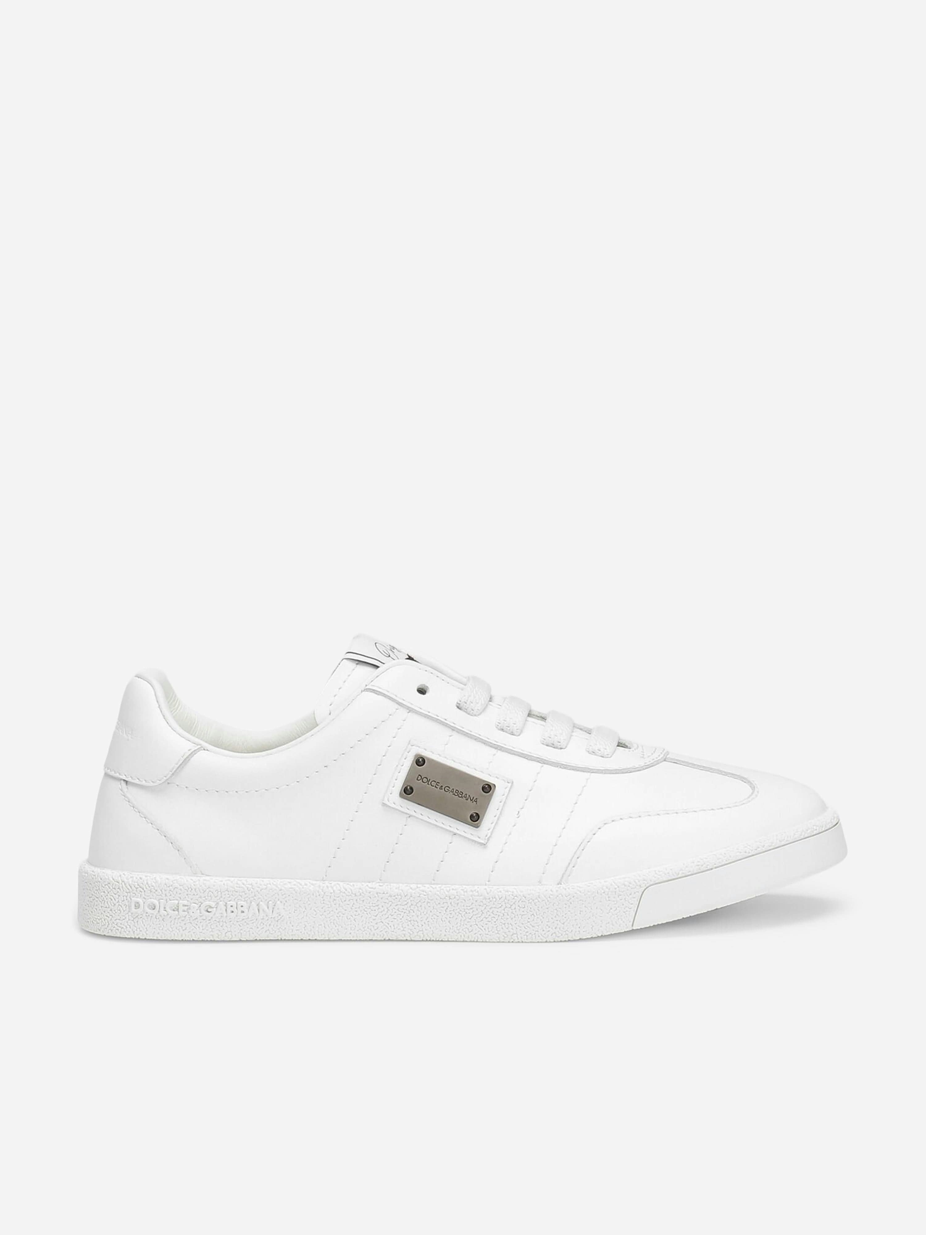 Dolce & Gabbana Kids Boys White Dolce & Gabbana Leather Logo Lace Up Trainers In - Eu 39