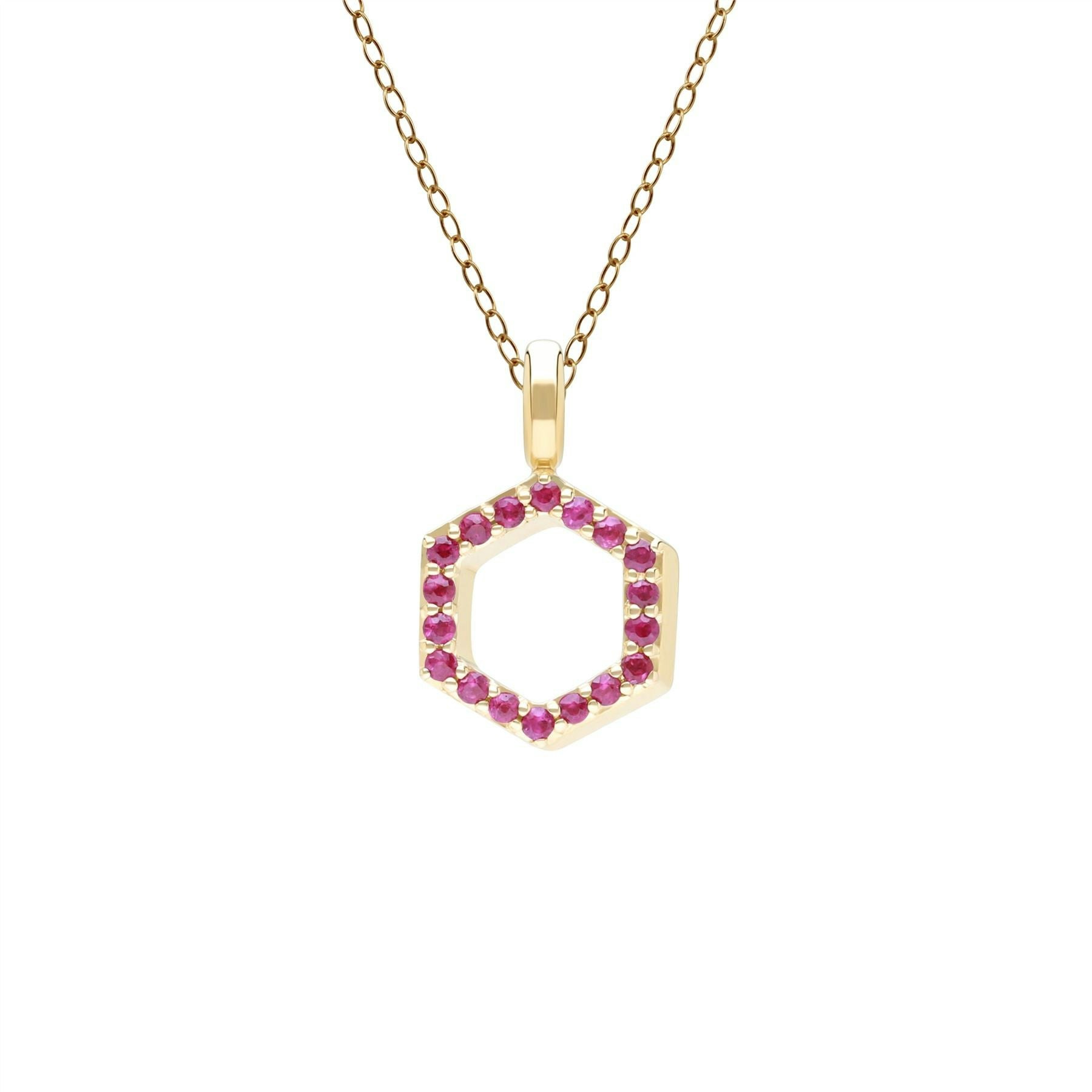 Gemondo Yellow/Gold Geometric Hex Ruby Pendant Necklace In 9Ct