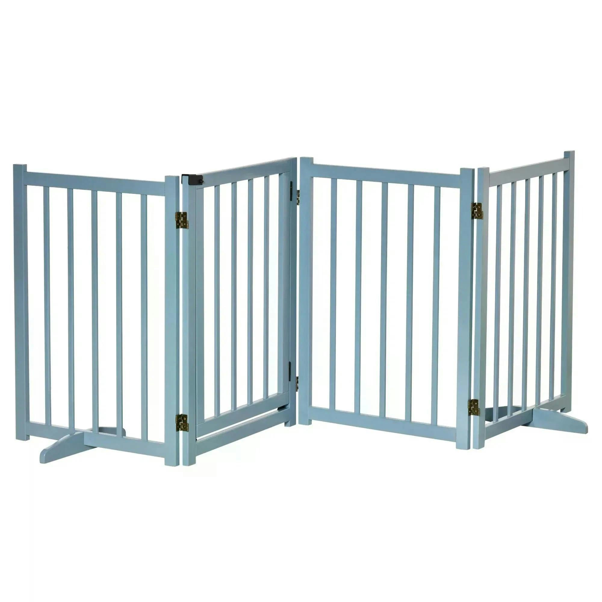 PAWHUT Freestanding Pet Gate for Small & Medium Dogs, Wooden Dog Safety Barrier in Blue - Image 8