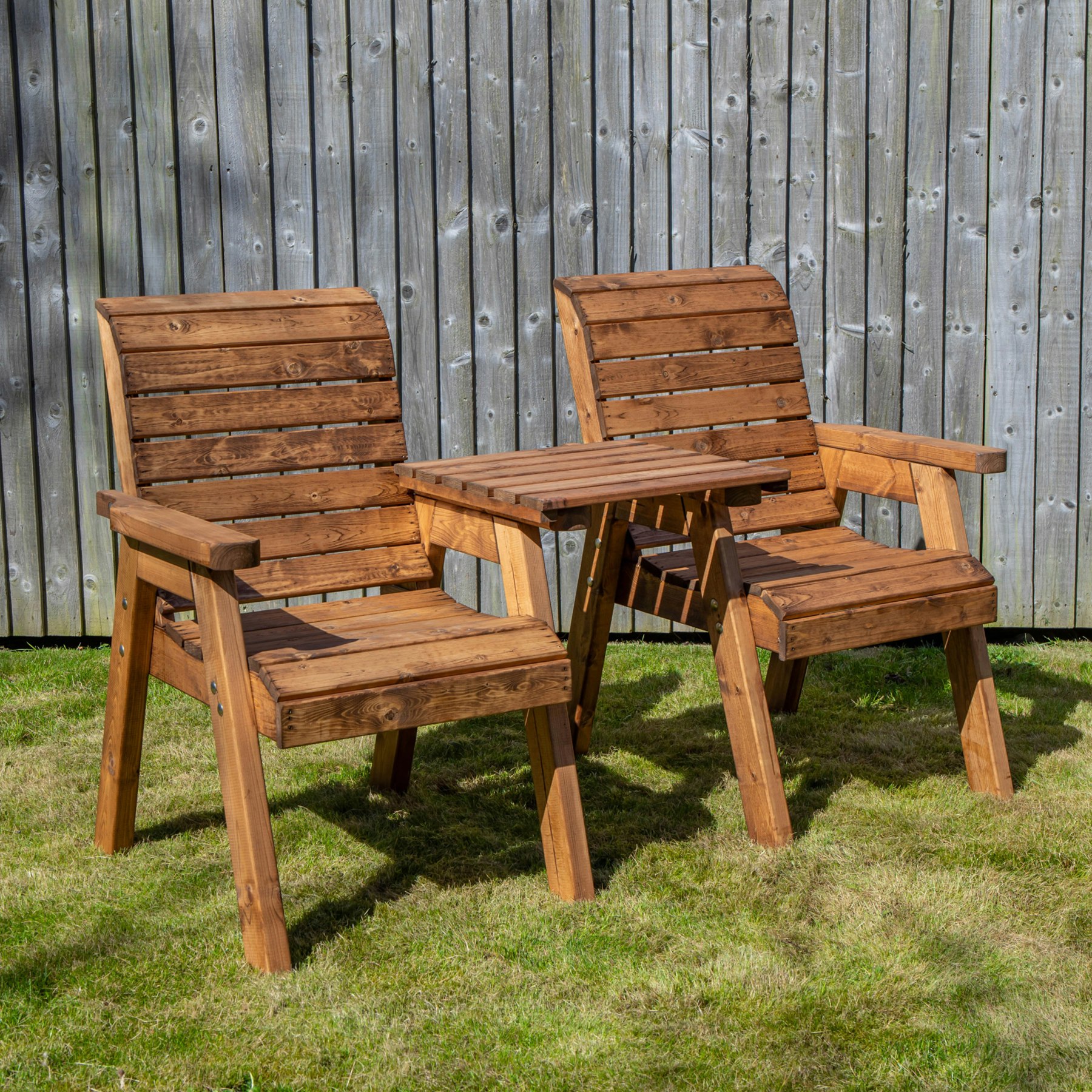 Samuel Alexander Hand Made 2 Seater Chunky Rustic Wooden Garden Furniture Love Seat With Tray Assembled