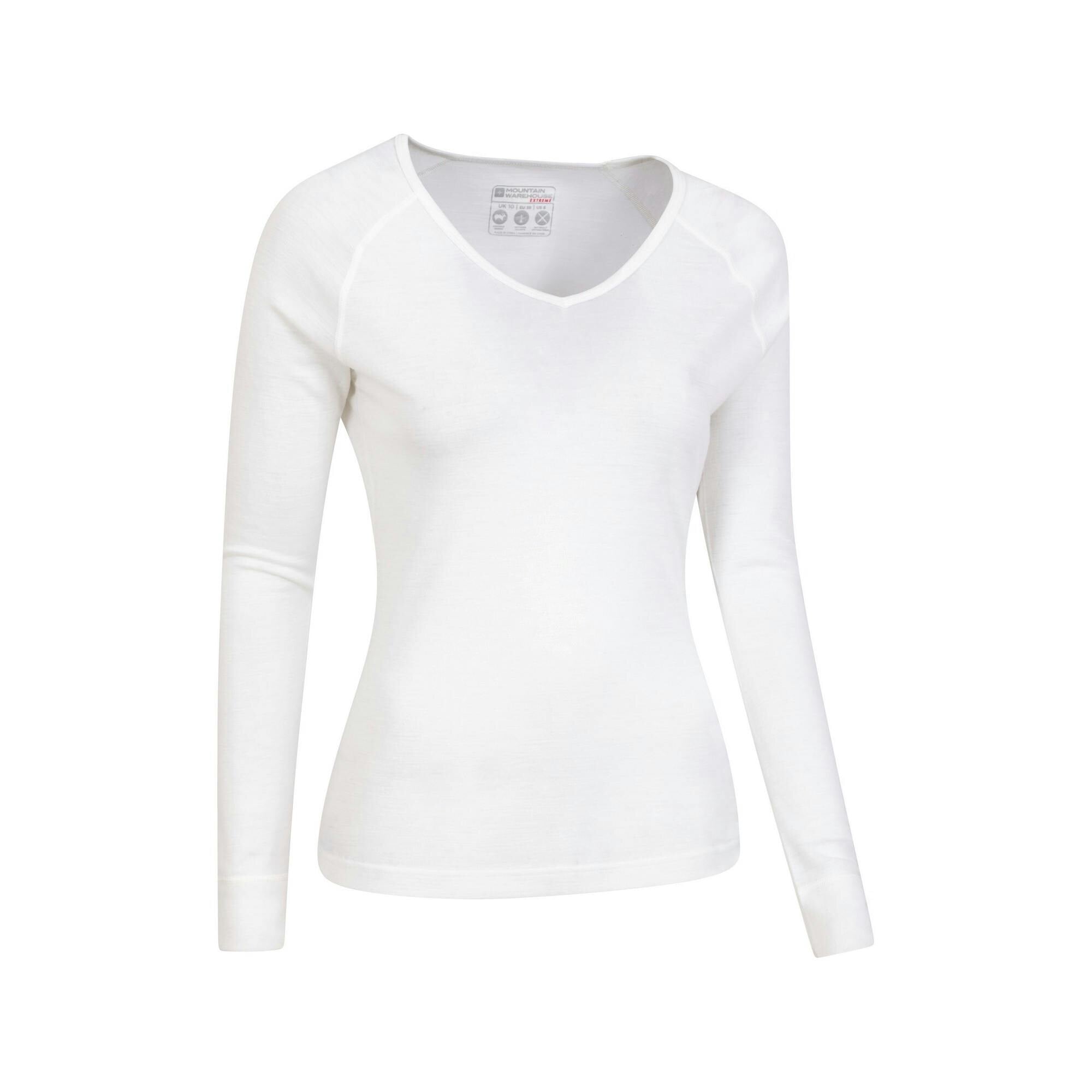 Mountain Warehouse Women's White Merino Wool V Neck Top - 22 Uk - 80% Merino Wool/20% Polyester