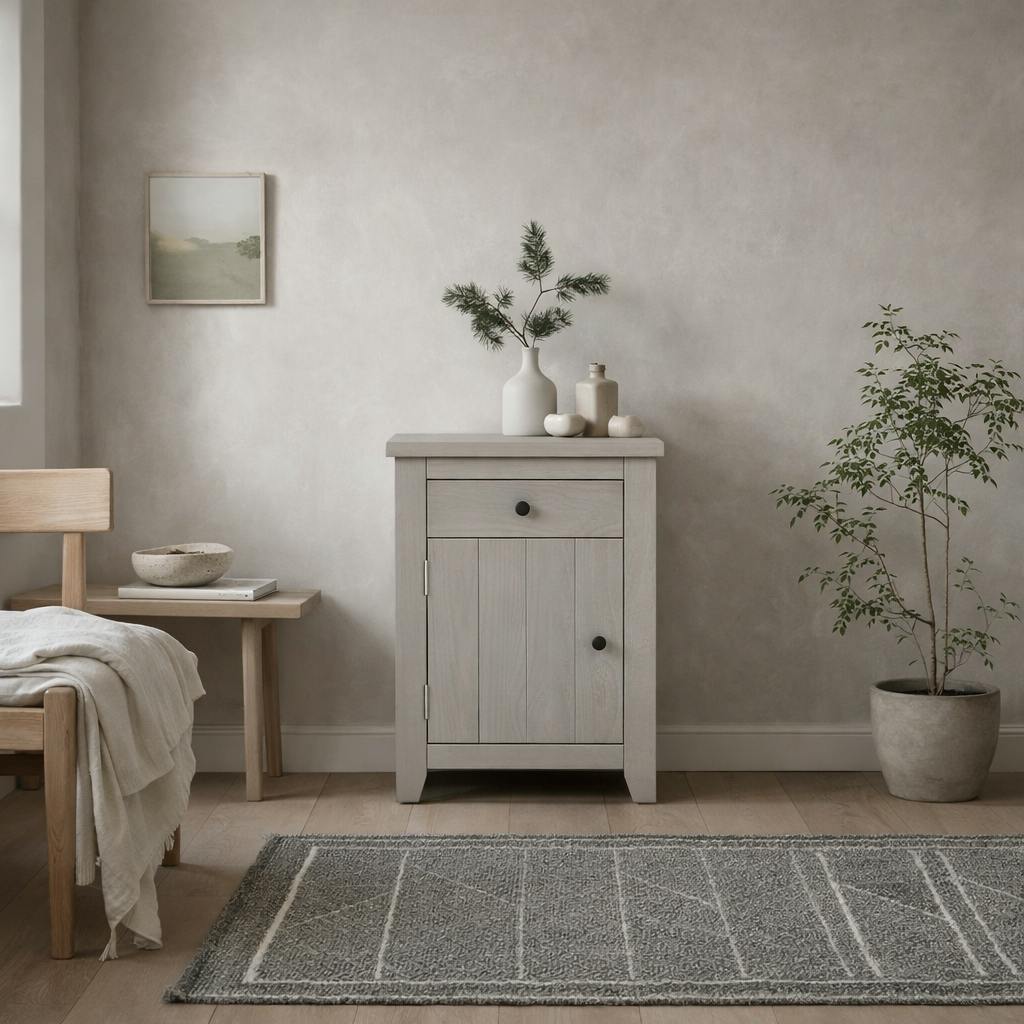 Rackhams Grey Tralee Panelled Washed Wooden Bedside Cabinet 1 Drawer 1 Door
