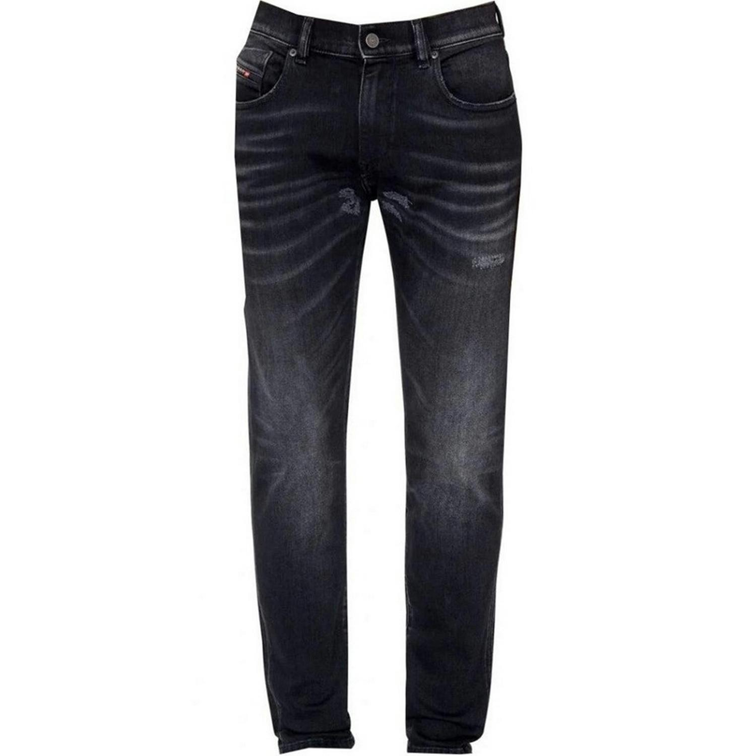 Diesel Men's Black D-Strukt Torn Reinforced Jeans - 29S - 99% Cotton/1% Elastane