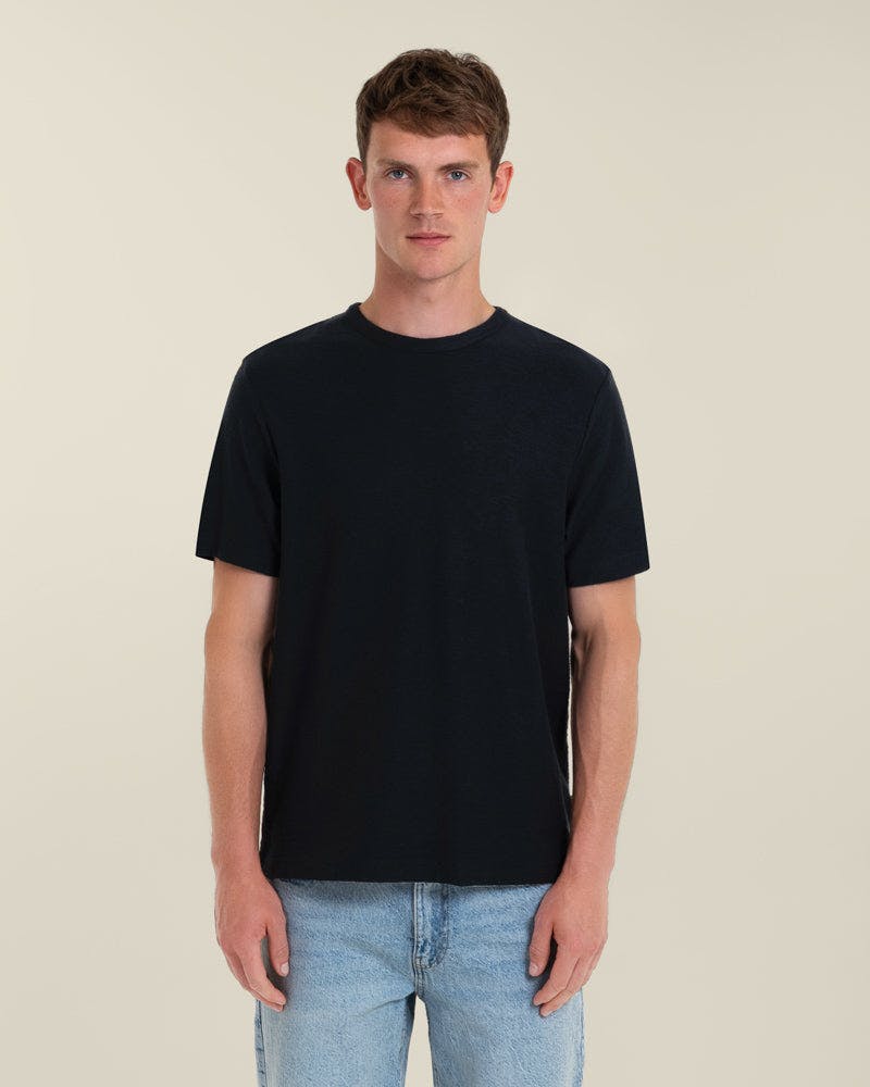 Larsson & Co Leif - Slub Textured T-Shirt - Navy - M