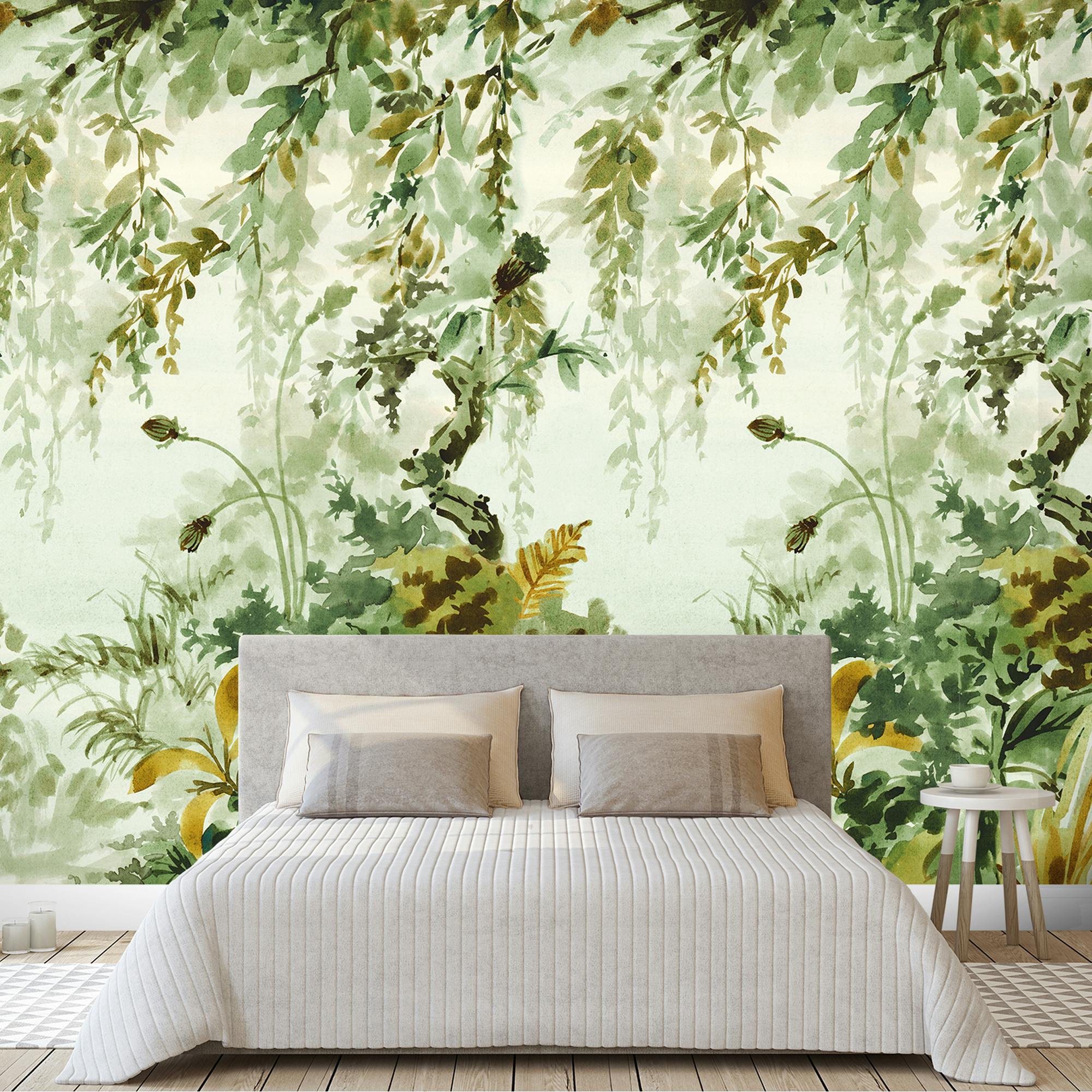 Rackhams Green Naive Watercolour Jungle 3 Lane Repeatable Wallpaper Mural 1.59 X 2.8M