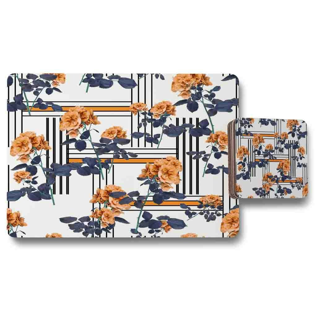 Benjamin Tate Design Geometric Lines & Flowers (Placemat & Coaster Set) Size 11
