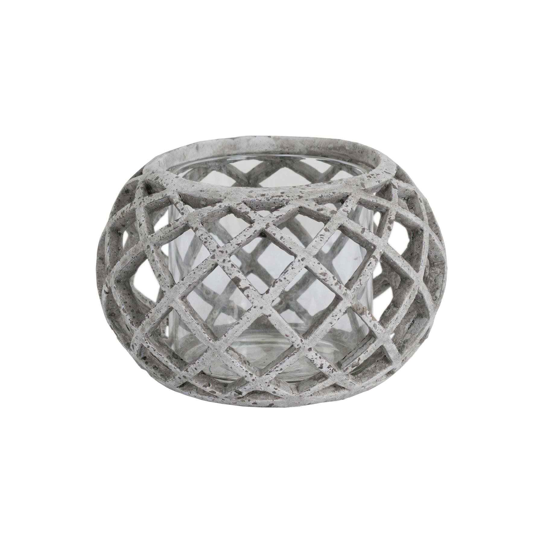 Rackhams Grey Large Round Ceramic Lattice Hurricane Lantern - One Size - 100% Ceramic