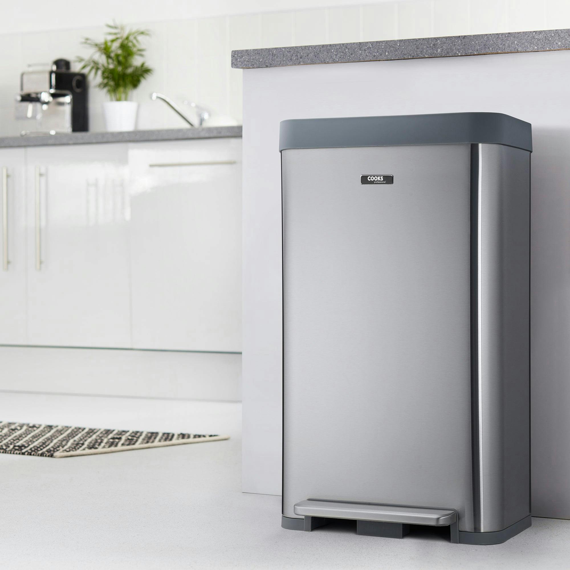 Cooks Professional XL Pedal Bin 65L - Silver Stainless Steel - Image 3