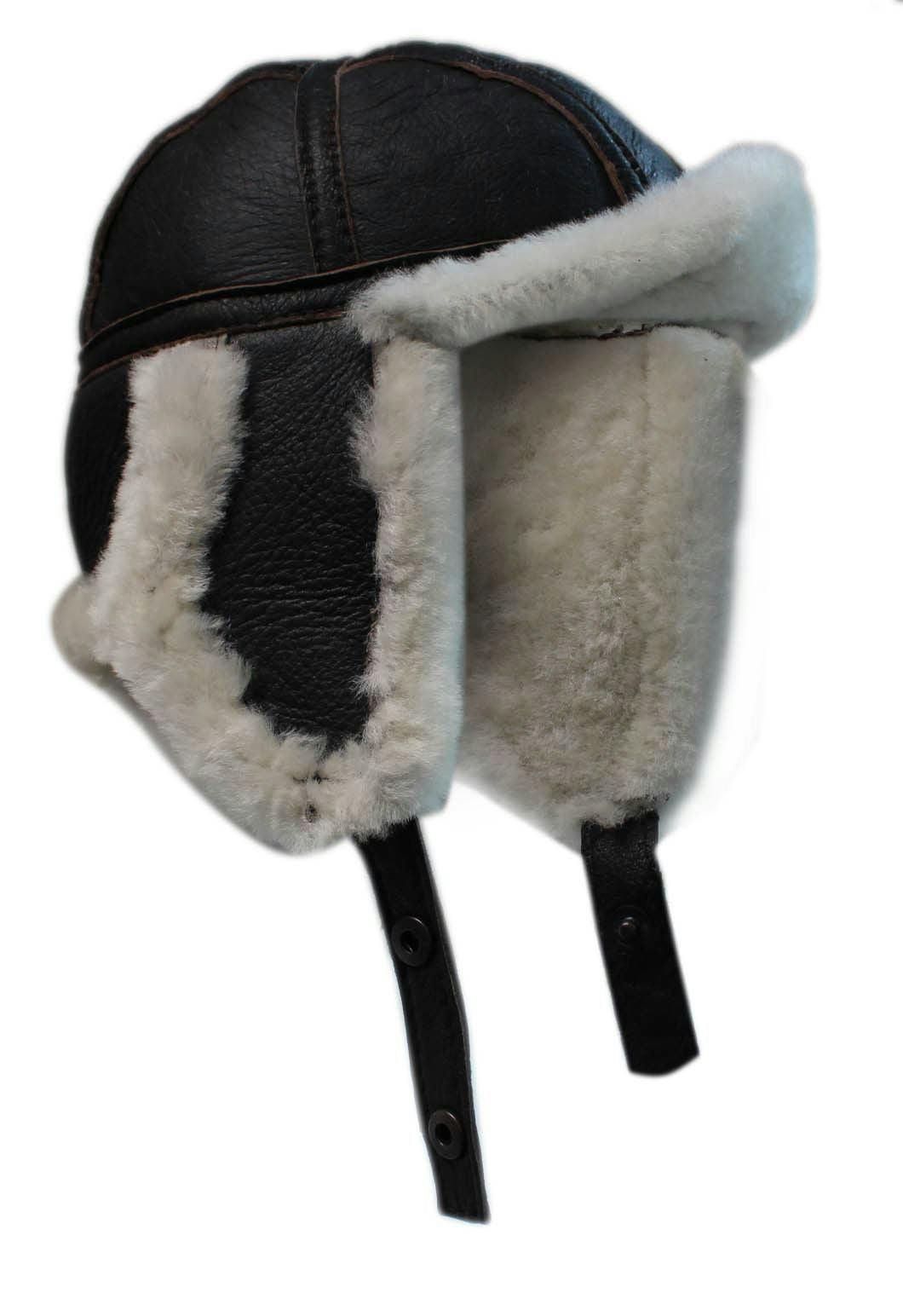 Infinity Leather Men's Cream Raf Aviator Sheepskin B-55 Trapper Hat - L