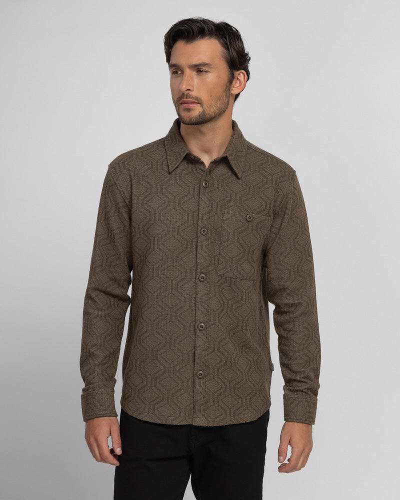 Steel & Jelly Brown Bunbury - Geo Jacquard Long Sleeve Shirt - Xl